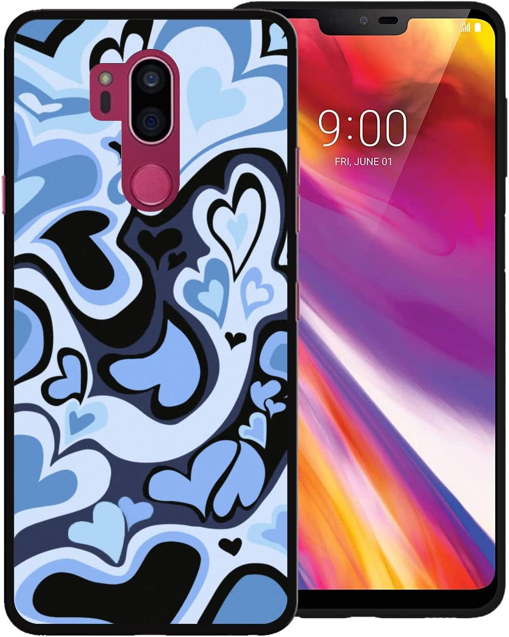 Zaztify Phone Case for LG G7 Thinq/Plus/One/Fit/Fit+, Pastel Lovely Irregular Brown Love Heart Khaki Lovecore Aesthetic Cute Shockproof Protective Anti-Slip Thin Slim Soft Phone Cover Shell  zaztify Blue Black Lovecore  