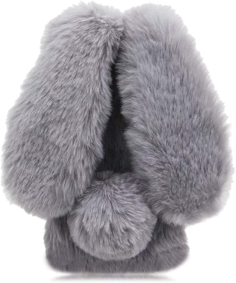 Shinyzone Plush Rabbit Case Compatible with Google Pixel 6 Pro,Fluffy Fuzzy Cute 3D Bunny Ears Soft Warm Case Faux Fur Shockproof TPU Back Cover with Bling Diamond Chic Bowknot,Dark Grey  Shinyzone Gray Google Pixel 6A 