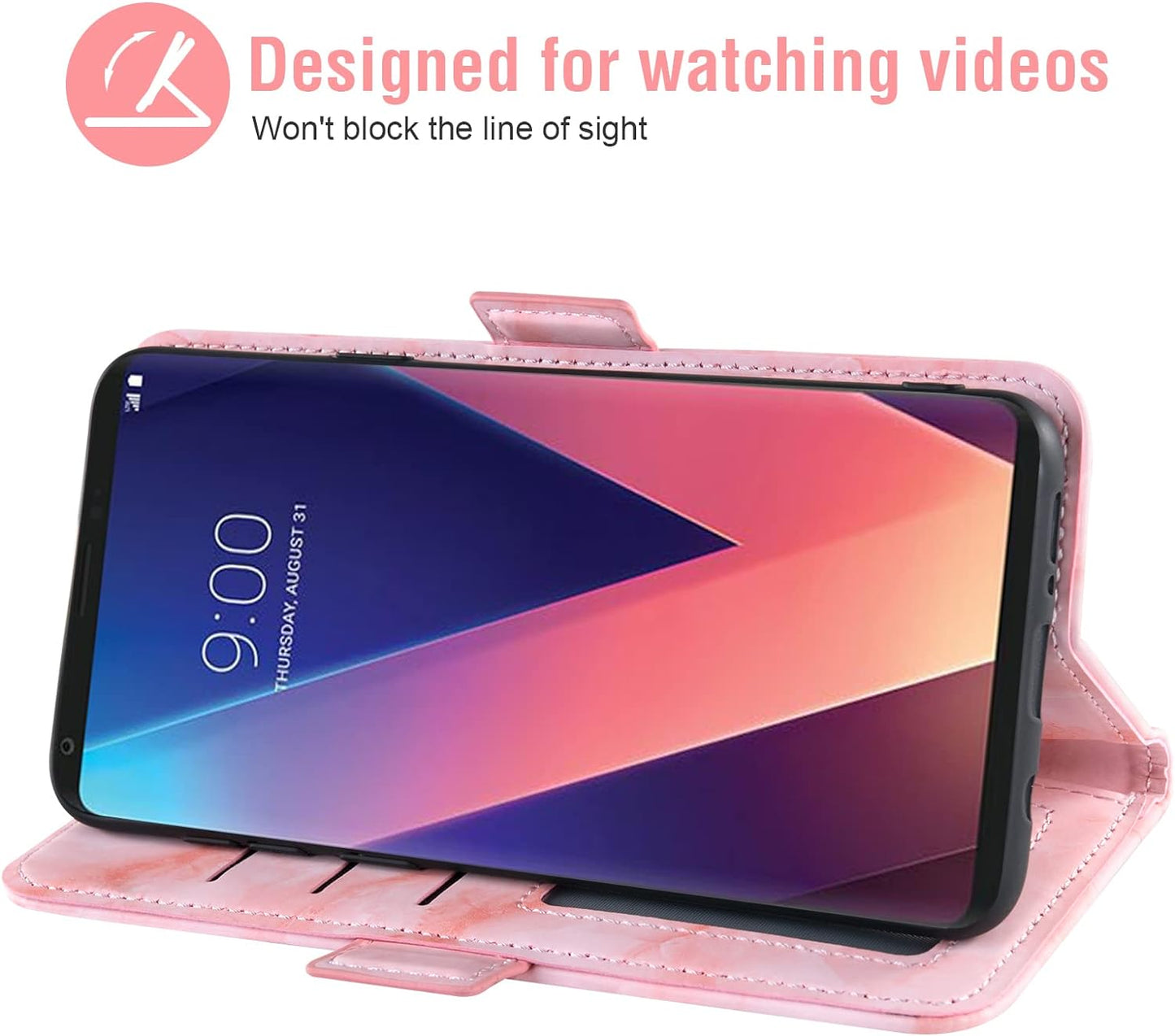 Asuwish Compatible with LG V35 Thinq V30 plus Case and Tempered Glass Screen Protector Cell Card Holder Slot Kickstand Marble Wallet Phone Cover for LGV30 LGV35 LG30 LG35 V 30 35 V30+ V30S H931 Pink  Asuwish   