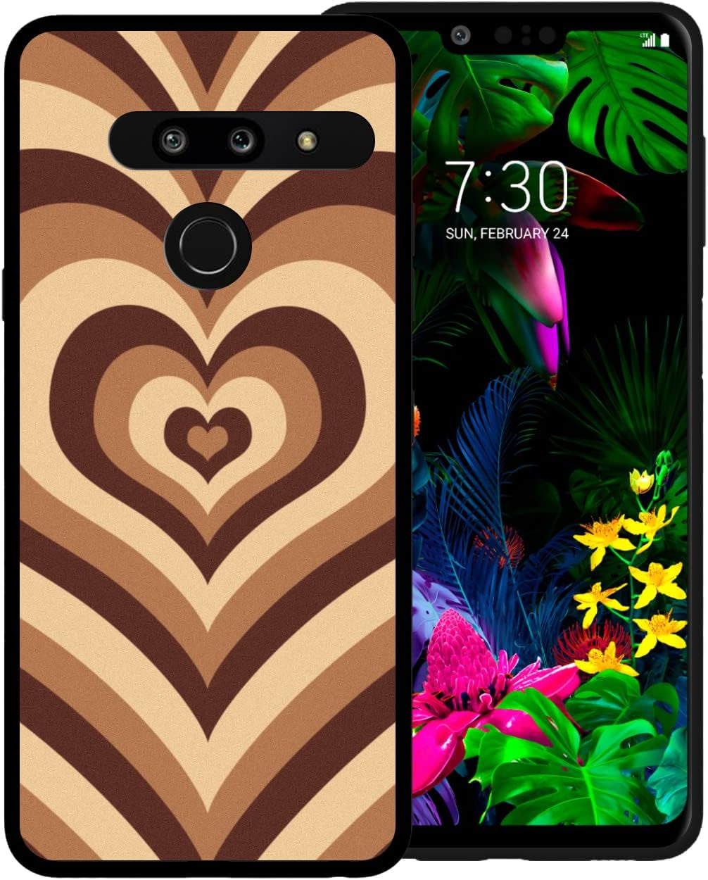 Zaztify Compatible with LG G8 Thinq, Black Heart Tunnel Center Love Swirl Cute Pattern Shockproof Protective Anti-Slip Thin Slim Soft Phone Case Cover Shell  zaztify Khaki Heart  