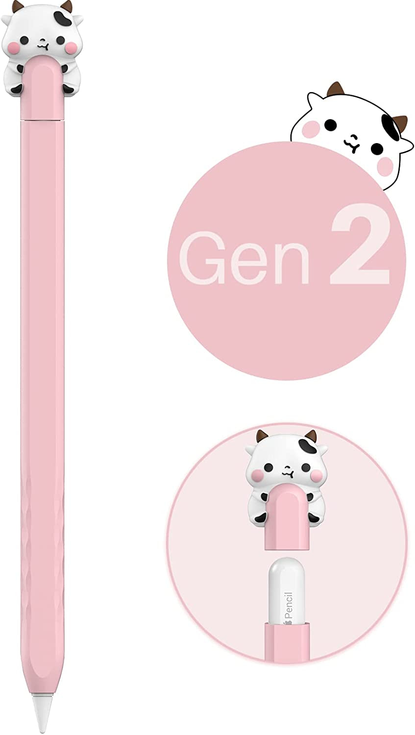 NIUTRENDZ Cute Cow Apple Pencil Case for Apple Pencil 2Nd Generation Case Silicone Protective Cover Sleeve Skin Accessories (Pink)  NIUTRENDZ   