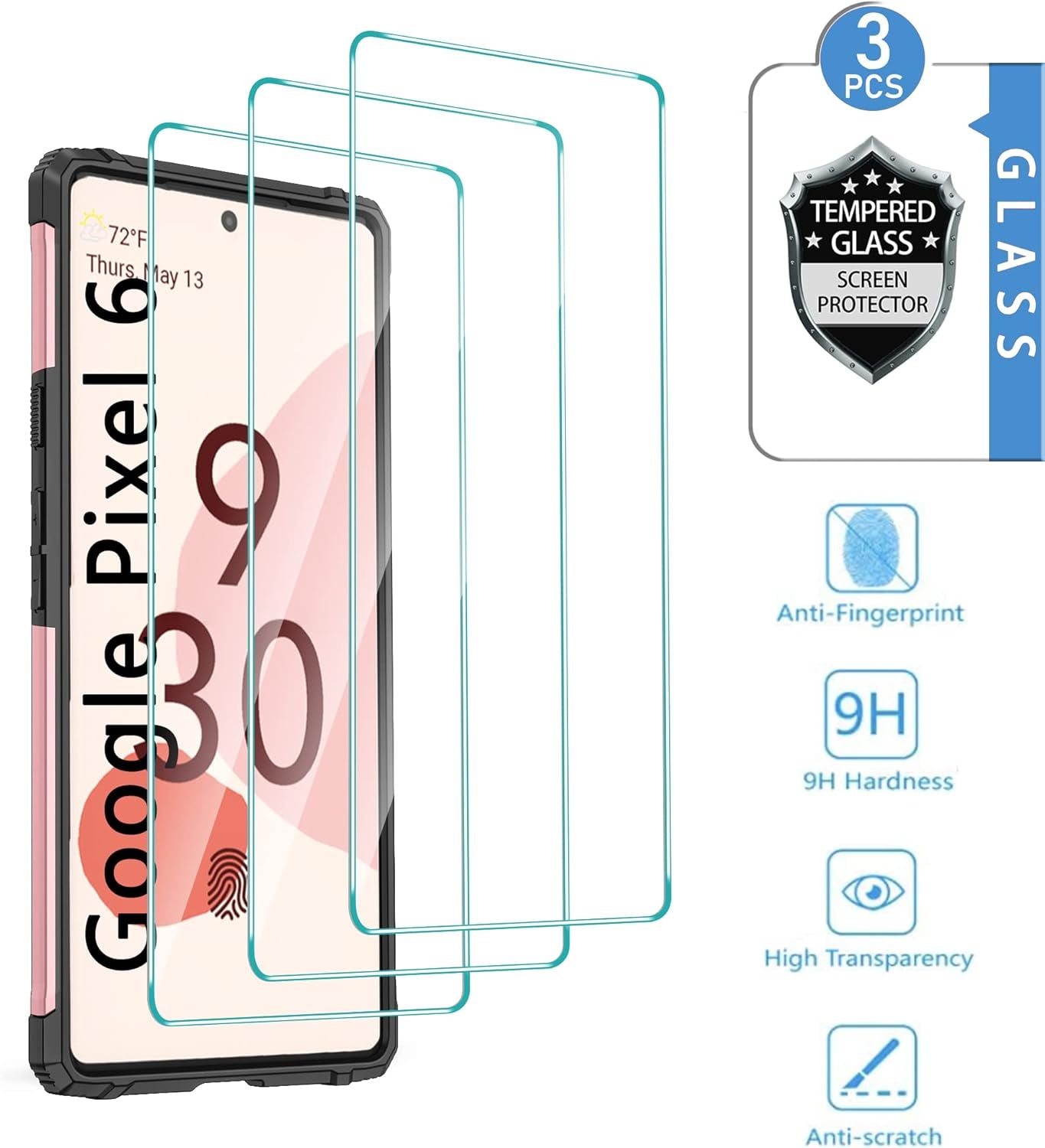 Google Pixel 6 Case, Google Pixel 6 Case with 3 Pcs Tempered Glass Screen Protector, Built in Magnetic Ring Kickstand Military-Grade Hard PC TPU Shockproof Aromr Case for Google Pixel 6 - Rose Gold  GAMEMIUZ   