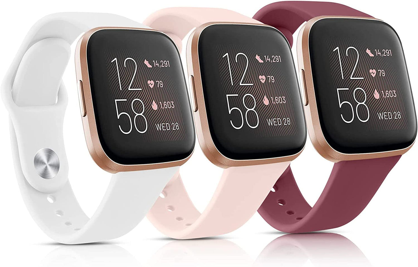 3 Pack Silicone Bands Compatible with Fitbit Versa 2 Bands for Women Men, Soft Breathable Sport Replacement Wristbands for Fitbit Versa 2 / Fitbit Versa/Versa Lite/Versa SE  Vancle White/Pink Sand/Wine Red  