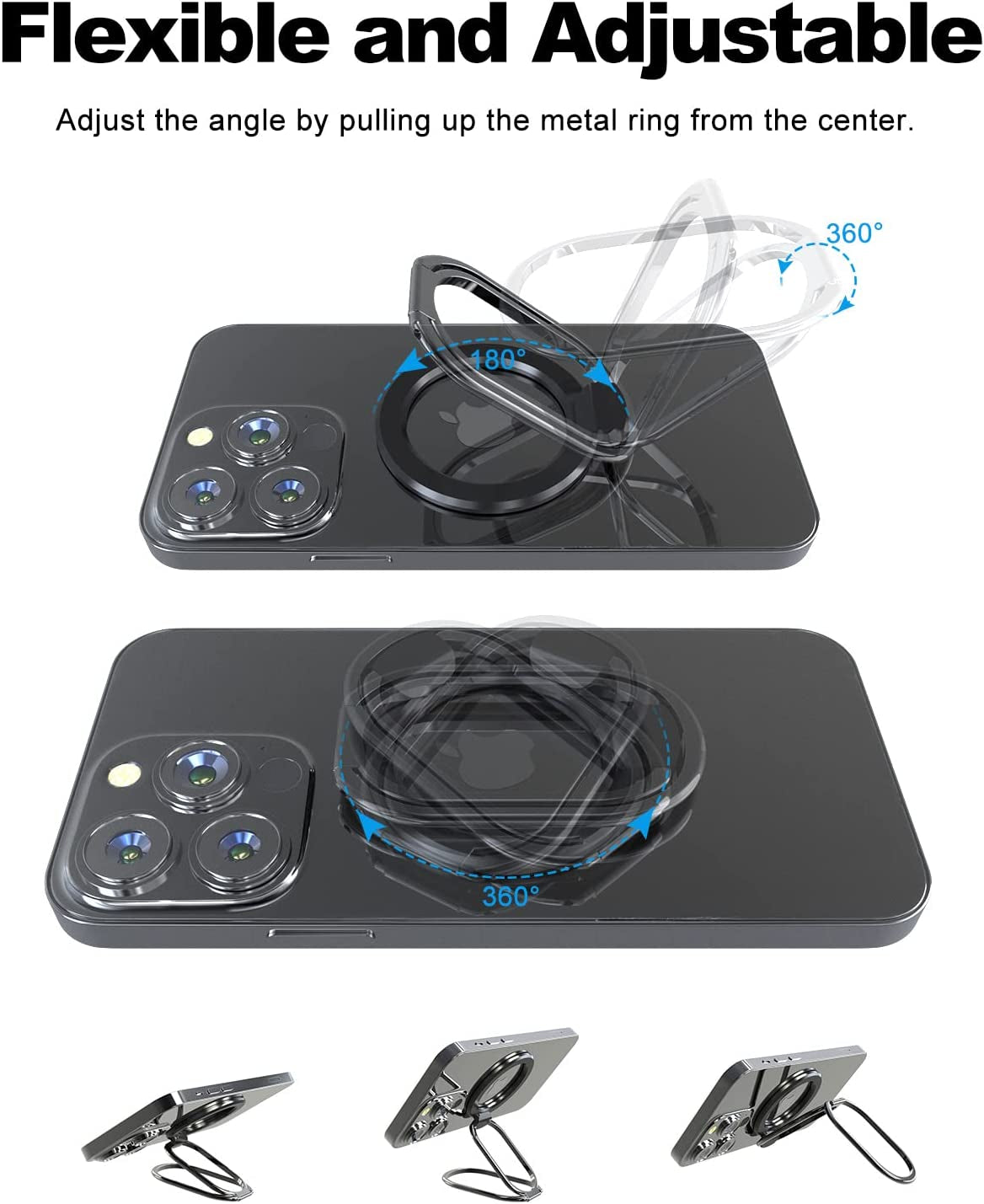 Magnetic Phone Ring Holder for Mag Safe, Compatible for Mag Safe Ring Holder Magnetic Phone Grip Magnetic Phone Ring Holder Finger Kickstand, Adjustable Kickstand for Iphone 14/13/12 Series(Black)  zylee   