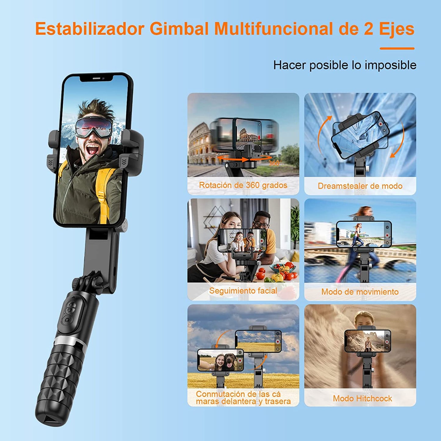 Gimbal Stabilizer for Smartphone,Koscheal 2-Axis Selfie Stick with Tripod,360°Rotation with Wireless Remote for Android and Iphone,Ideal for Vlogging,Youtube,Tiktok Video Recording  KOSCHEAL-US   