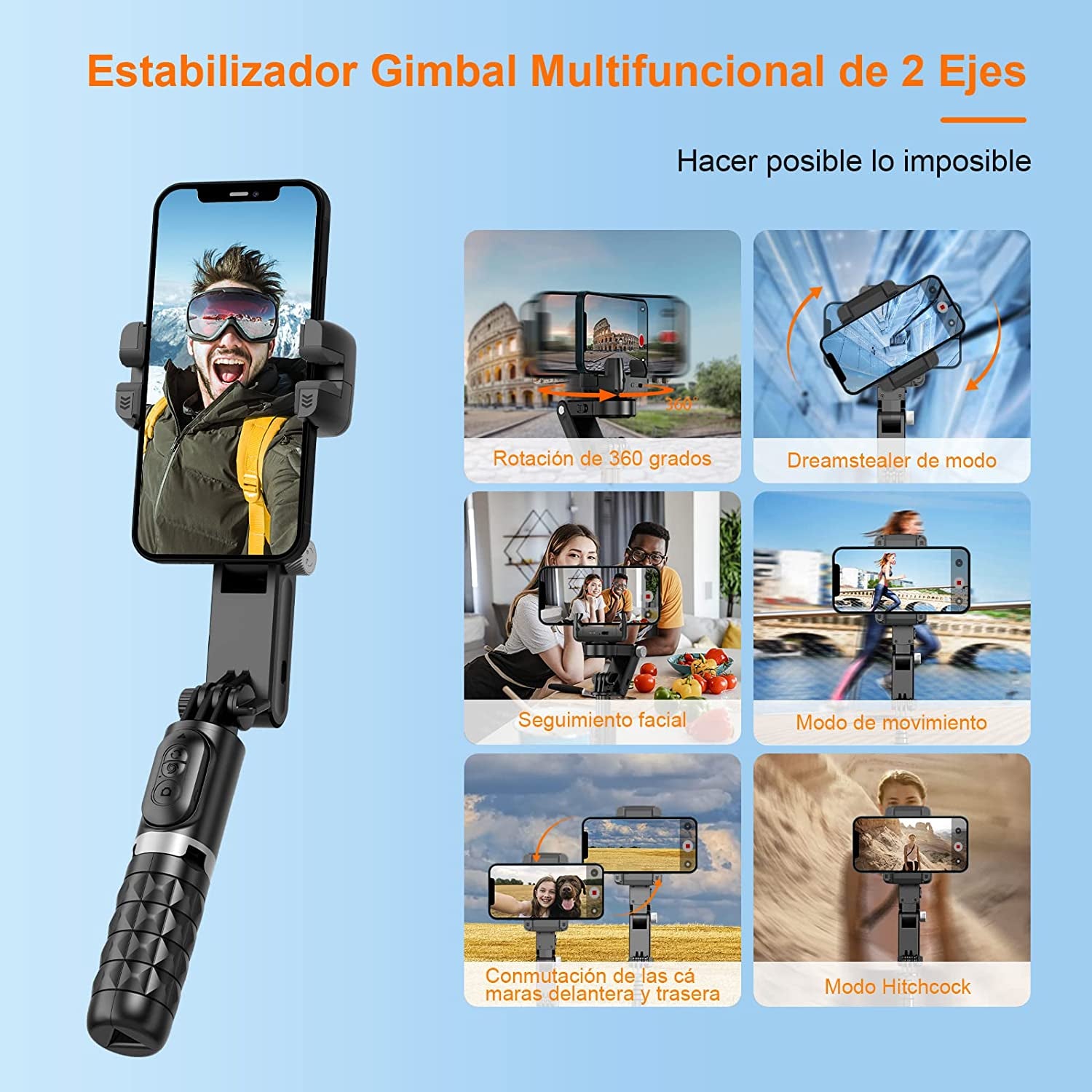 Gimbal Stabilizer for Smartphone,Koscheal 2-Axis Selfie Stick with Tripod,360°Rotation with Wireless Remote for Android and Iphone,Ideal for Vlogging,Youtube,Tiktok Video Recording  KOSCHEAL-US   
