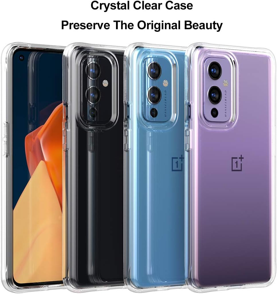 Clear Protective Case for Oneplus 9 Case Shockproof [Hard PC Back+Soft TPU Bumper] [Anti-Yellowing] [Support Wireless Charging] Protective Phone Case Cover for Oneplus 9, Transparent Clear  Eastcoo   