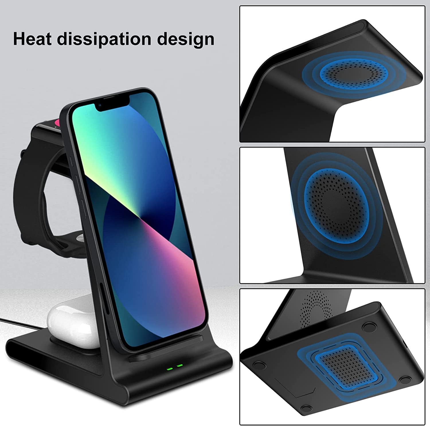 Aukvite 3 in 1 Wireless Charging Station Apple, Wireless Watch Charger Dock for Iwatch Series 8 7 6 5 4 3 2 Airpods, Phone Charger Stand Compatible with Iphone 14 Pro Max 13 12 Pro Samsung S22(Black)  Shenzhen Xuanfeng Innovations Technology Co., Ltd.   