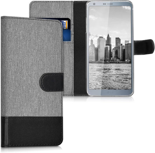 Kwmobile Wallet Case Compatible with LG G6 - Case Fabric and Faux Leather Phone Flip Cover - Grey/Black  KW-Commerce   