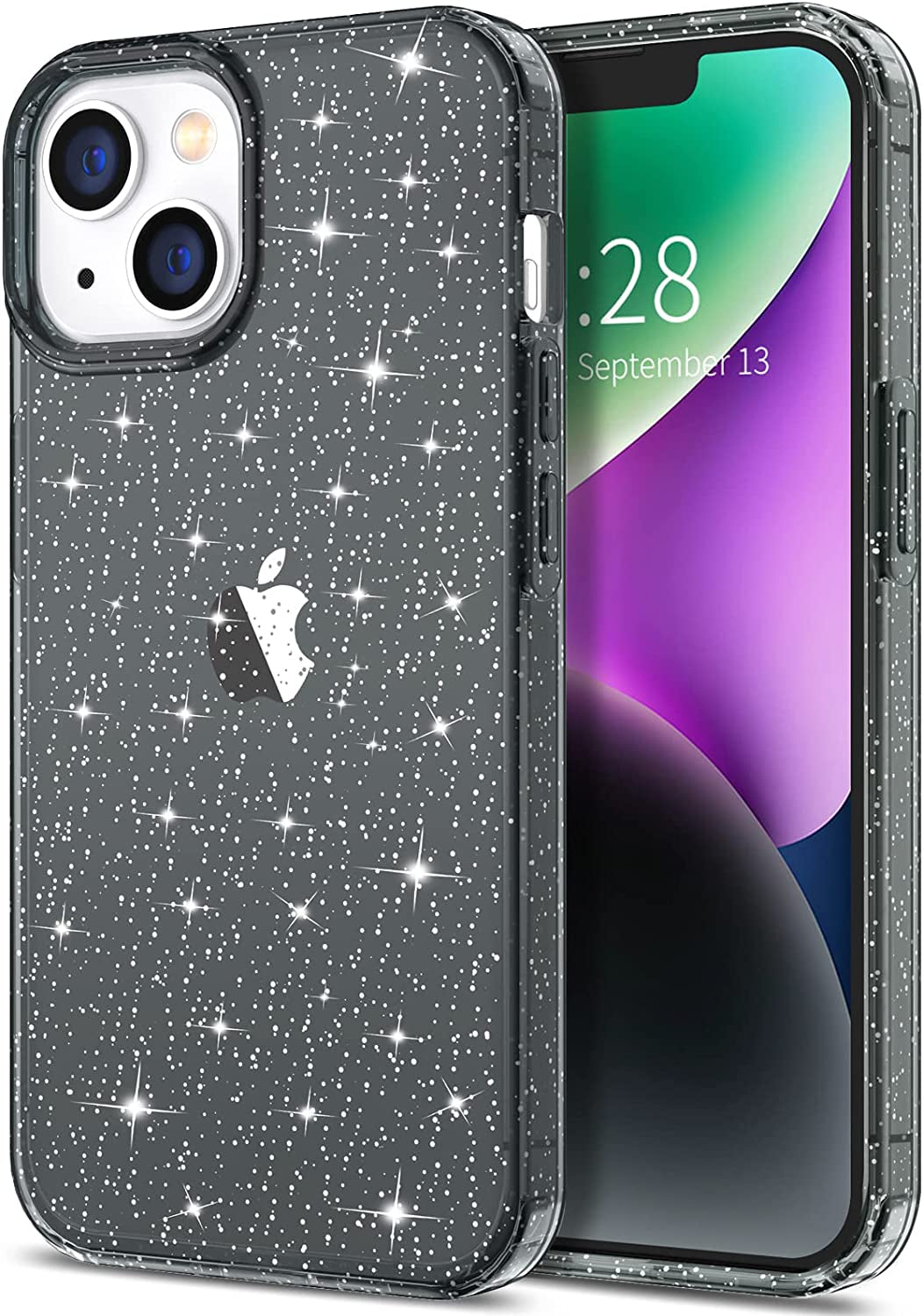 Hython Case for Iphone 14 Case Glitter, Cute Sparkly Clear Glitter Shiny Bling Sparkle Cover, Anti-Scratch Soft TPU Thin Slim Fit Shockproof Protective Phone Cases for Women Girls, Clear/Blue Glitter  Hython Black Glitter  