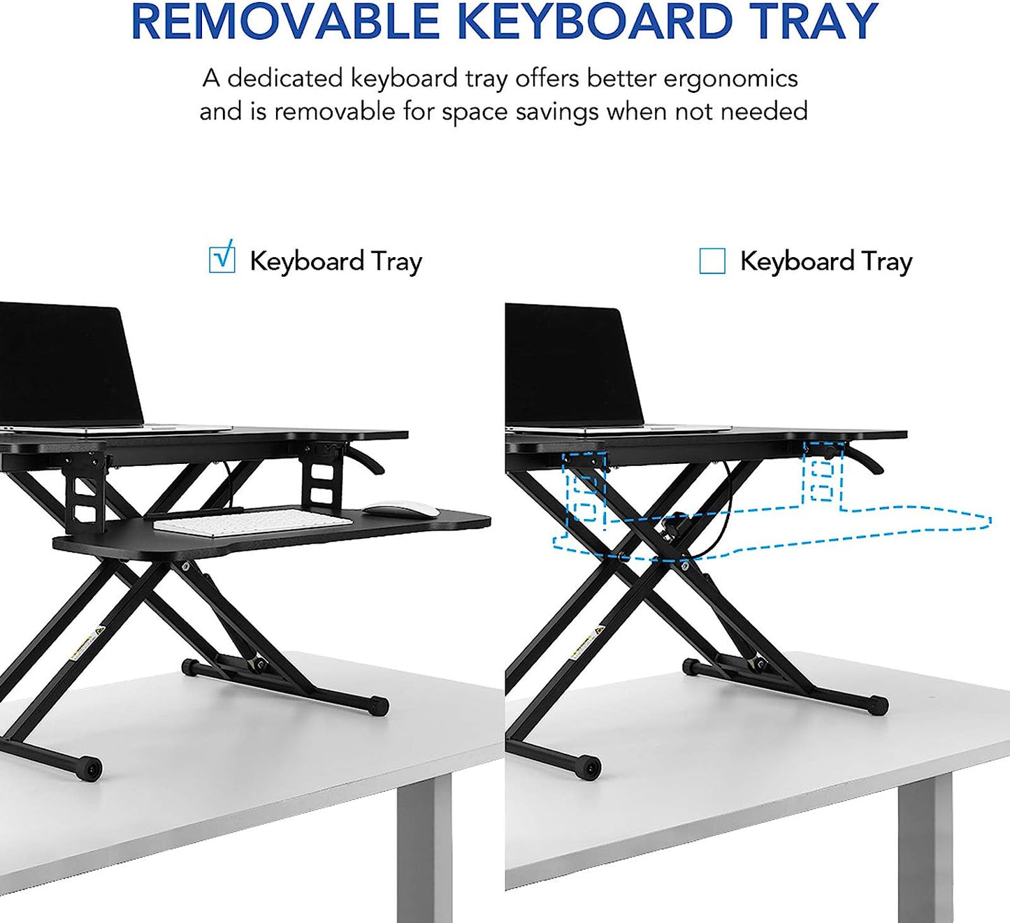 FLEXISPOT 31 Inch Standing Desk Converter | Height Adjustable Stand up Desk Riser, Black Home Office Desk Laptop Workstation with Removable Keyboard Tray (M18M)  Electric Height Adjustable work bench   