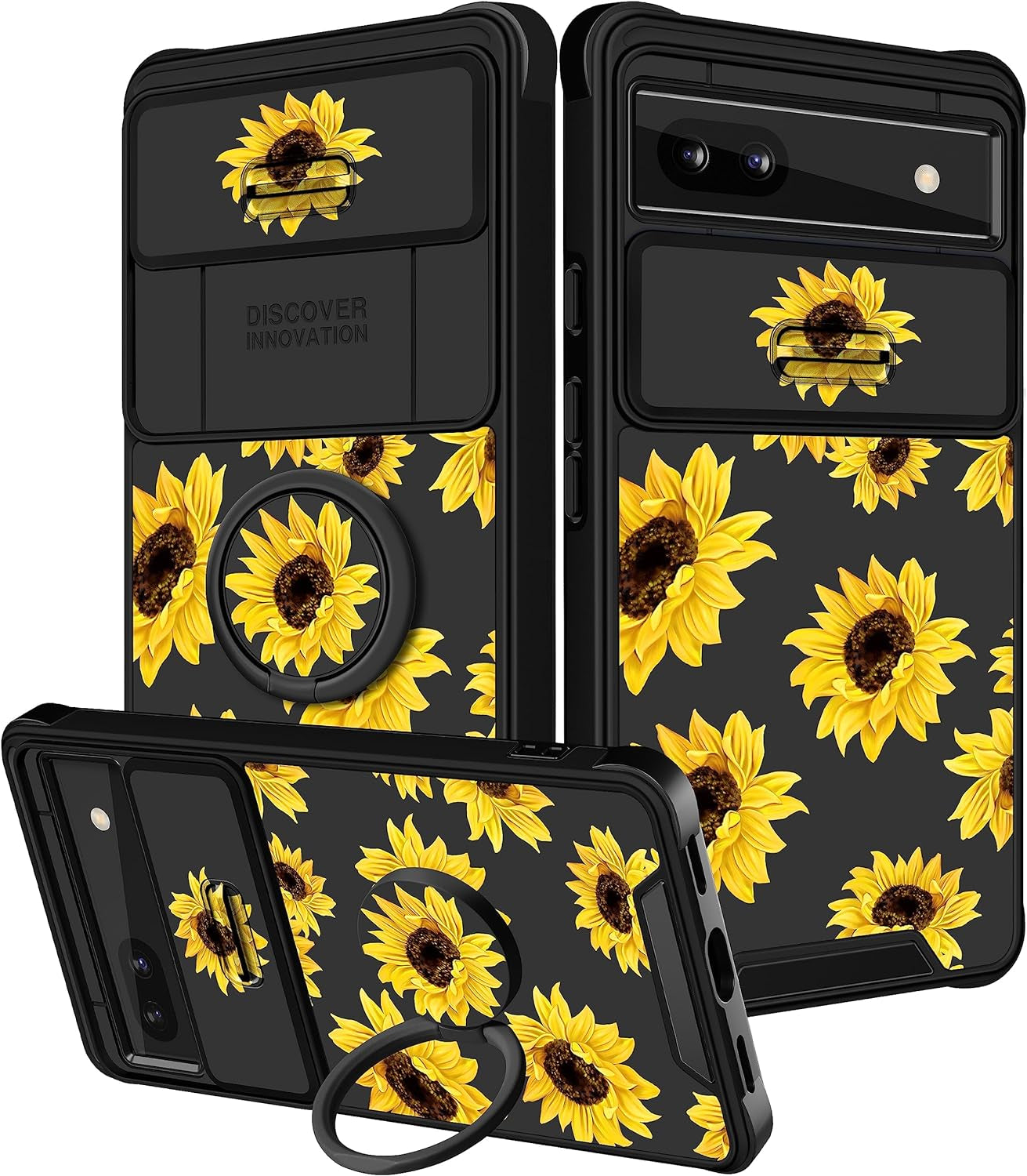 Funermei (2In1 for Google Pixel 6A Case for Women Cute Butterfly Girls Cover Girly Kawaii Aesthetic Butterfly Unique Design with Camera Cover and Ring Stand Funda for Google Pixel 6A Phone Case  Funermei 2-Sunflower  