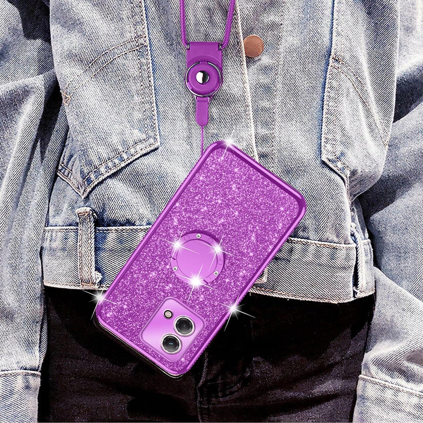Nancheng Case for Motorola Moto G Stylus 4G 2023 Girls Women Glitter Cute Soft TPU Cover with Ring Kickstand Strap Lanyard Bumper Shockproof Protective Cell Phone Case for G Stylus 2023 4G - Purple  nancheng   
