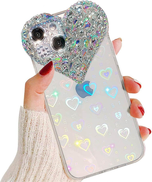 ENYTDMO for Iphone 14 Luxury Shiny Crystal Rhinestone Diamond Case, 3D Glitter Sparkle Bling Case for Women Girls, Cute Aesthetic Heart Gems Soft TPU Case Cover for Iphone 14 6.1''  ENYTDMO   