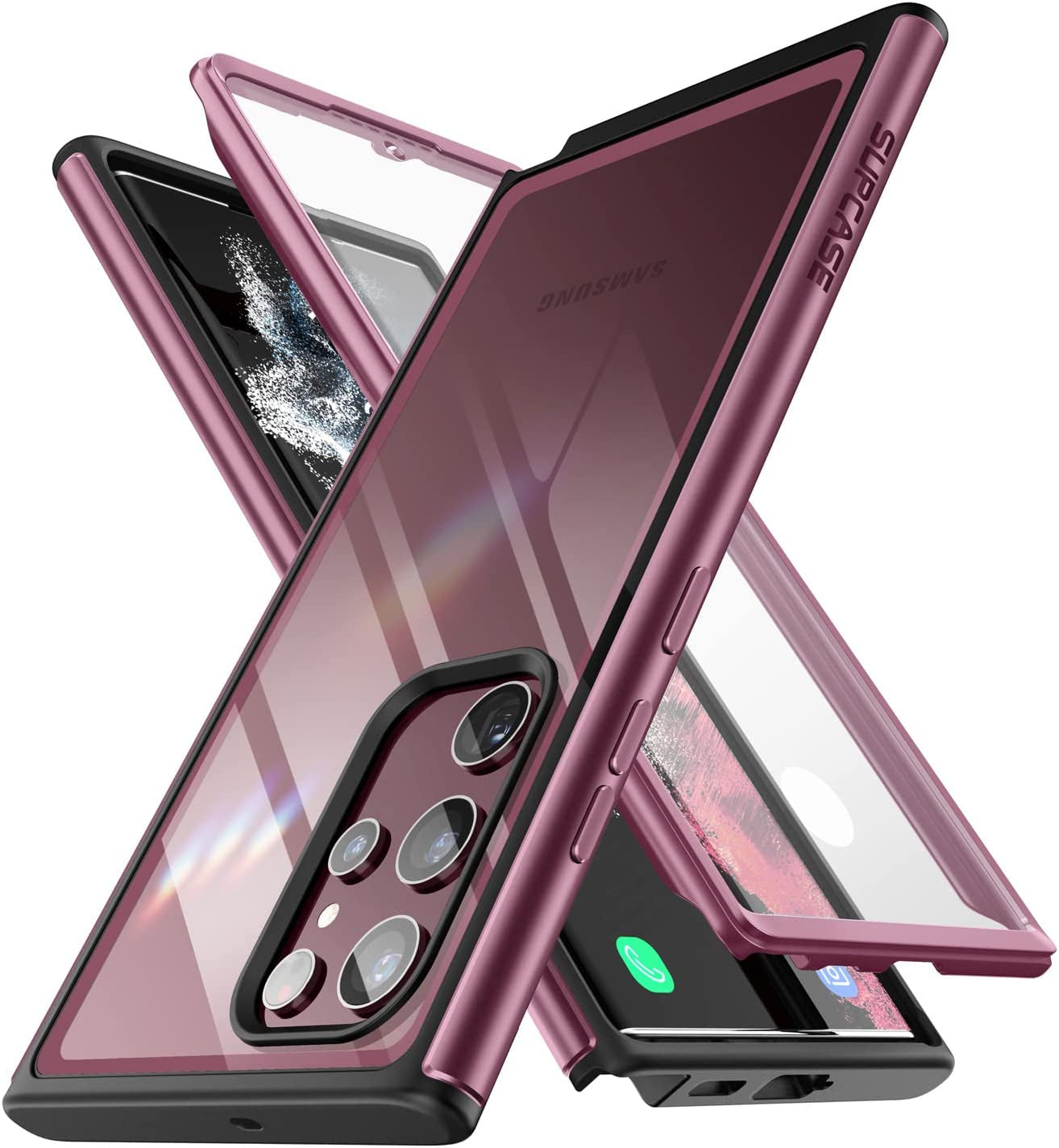 SUPCASE UB Edge Pro Series Case for Samsung Galaxy S22 Ultra 5G (2022 Release), Slim Frame Clear Protective Case with Built-In Screen Protector (Peacock)  SUPCASE Wine  