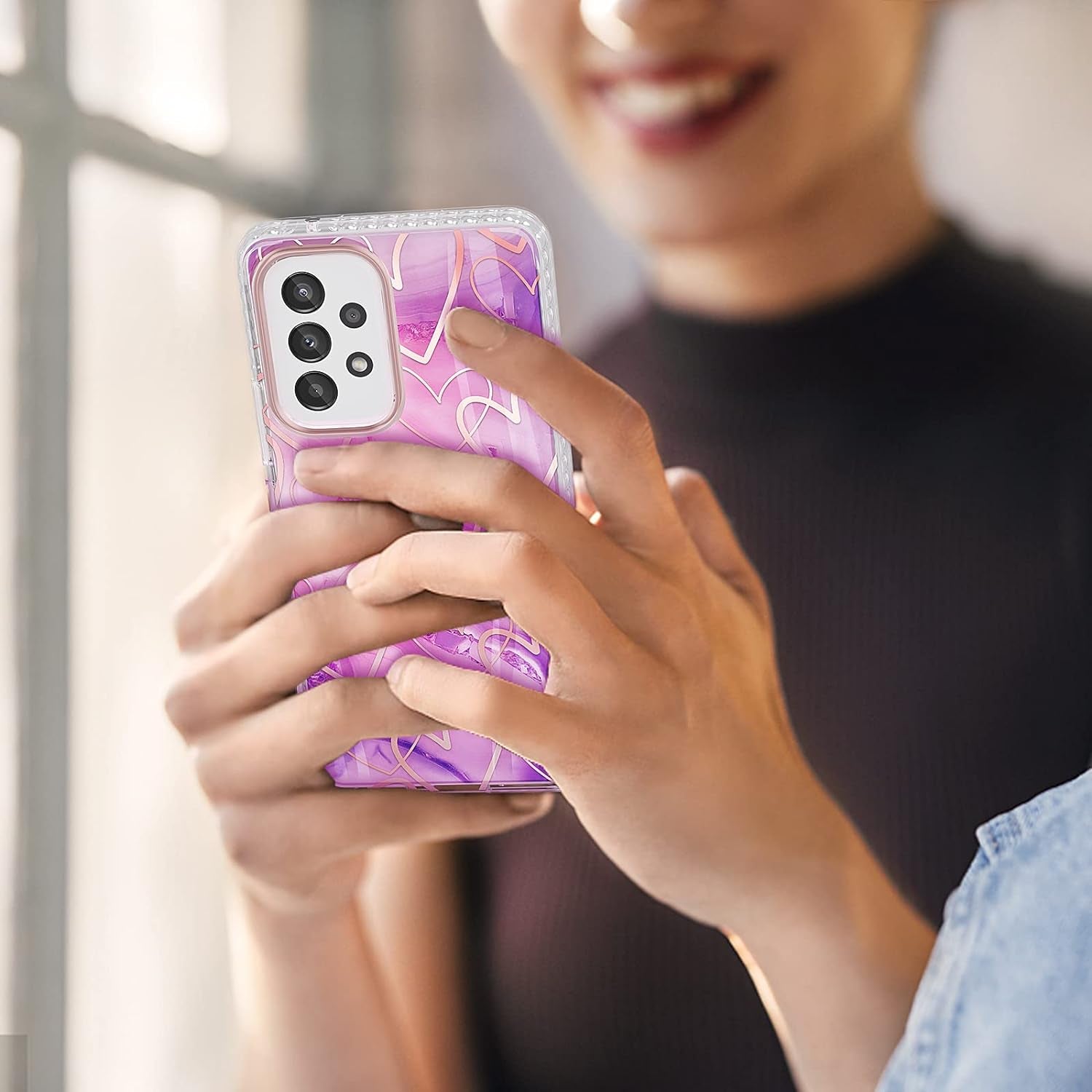 URZQOQ Samsung Galaxy A53 5G Case,Slim Stylish Protective Case Built-In Screen Protector,Shockproof Phone Case Cover for Samsung Galaxy A53 5G(2022 Release),6.5In-Heart&Pink  URZQOQ   