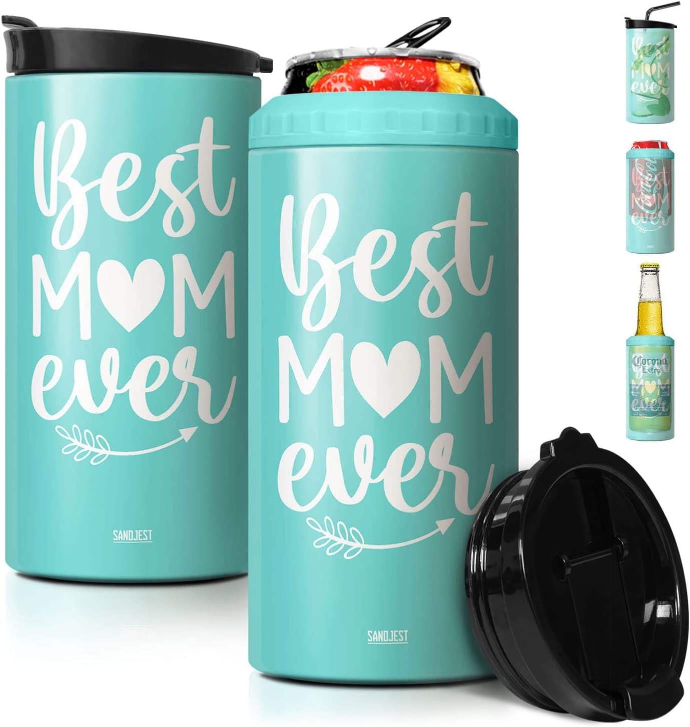 SANDJEST 4-In-1 Best Dad Ever Tumbler Gifts for Dad from Daughter Son - 12Oz Dad Can Cooler Tumblers Travel Mug Cup - Stainless Steel Insulated Cans Coozie Christmas, Birthday, Father'S Day Gift  SANDJEST Best Mom Ever - Mint  