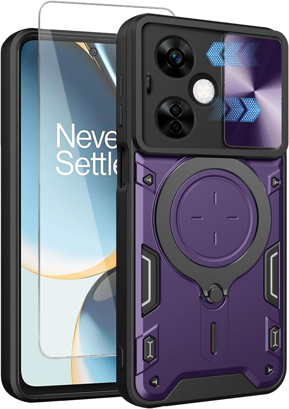 Guzhthi for Oneplus Nord N30 5G Case: Cell Phone Back Cover with Screen Protector [Lens Cap Sparkle] - Black  Guzhthi Purple  