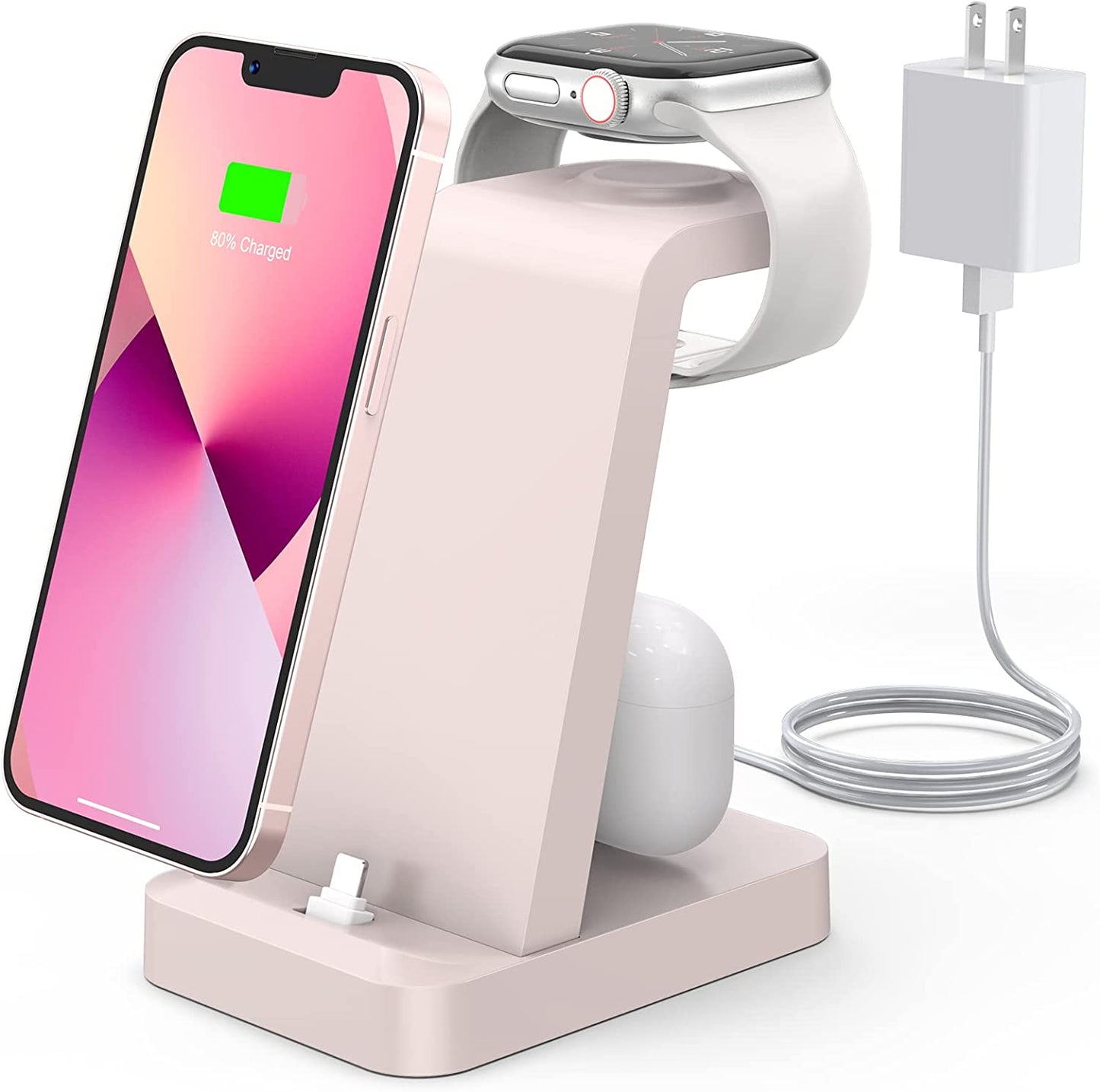 Charger Station for Iphone Multiple Devices - 3 in 1 Fast Wireless Charging Dock Stand for Apple Watch Series 7 6 SE 5 4 3 2 & Airpods Iphone 14 13 12 11 Pro X Max XS XR 8 7 plus 6S 6 with Adapter  Shenzhen GTL Technology Co., Ltd. Pink  