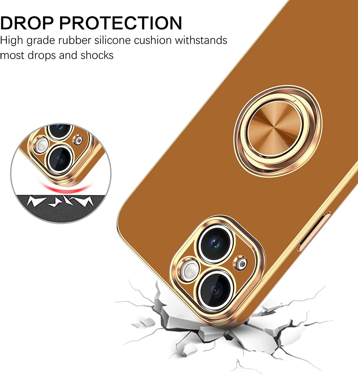 VENINGO Iphone 14 Case,Phone Cases for Iphone 14,Slim Fit Soft 360° Ring Holder Kickstand Magnetic Car Mount Supported Easy Clean Shockproof Protective Cover for Apple Iphone 14 6.1" 2022,Coffee Brown  VENINGO   