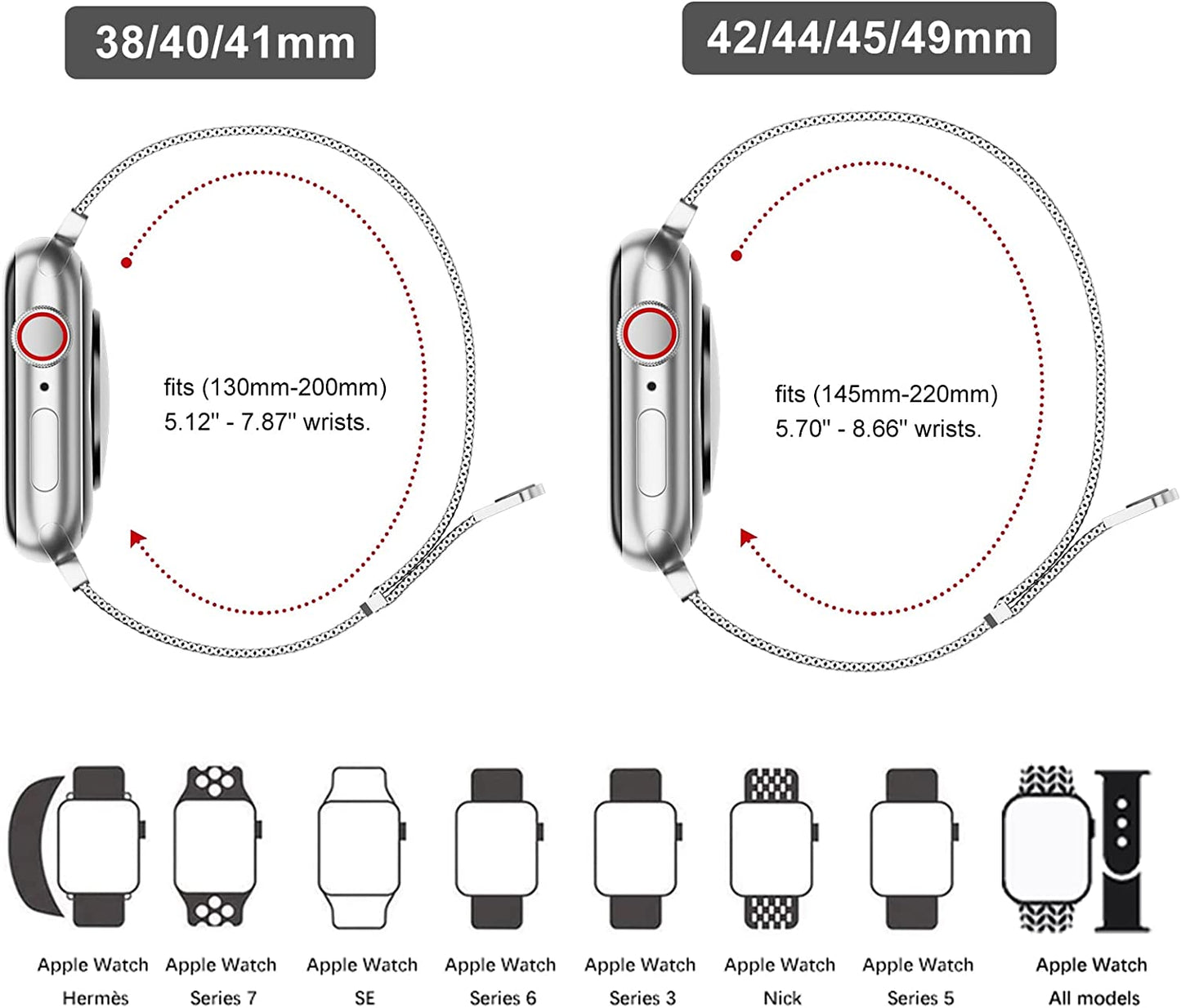 ZXCASD Metal Bands Compatible with Apple Watch Band 42Mm 44Mm 45Mm 49Mm Women Men,Silver Loop Adjustable Mesh Strap for Iwatch Series 8 7 6 5 4 3 2 1 SE Ultra  ZXCASD-20   