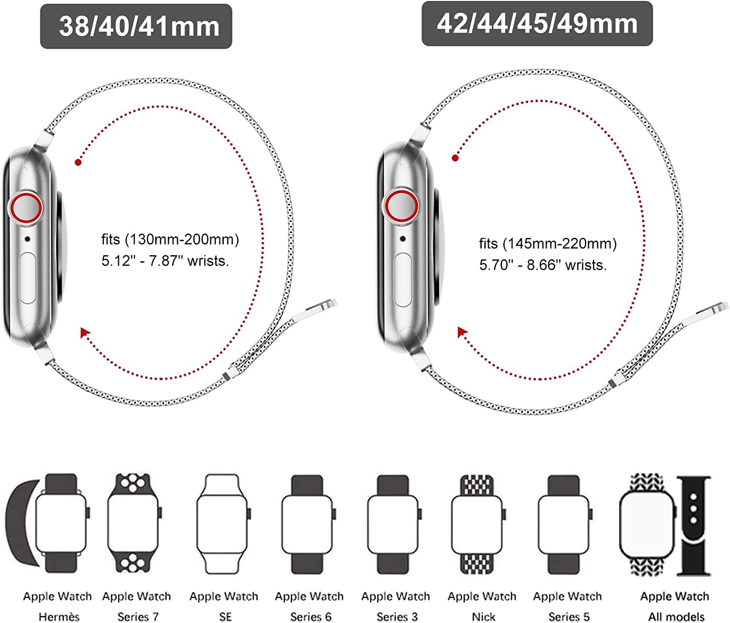 ZXCASD Metal Bands Compatible with Apple Watch Band 42Mm 44Mm 45Mm 49Mm Women Men,Silver Loop Adjustable Mesh Strap for Iwatch Series 8 7 6 5 4 3 2 1 SE Ultra  ZXCASD-20   