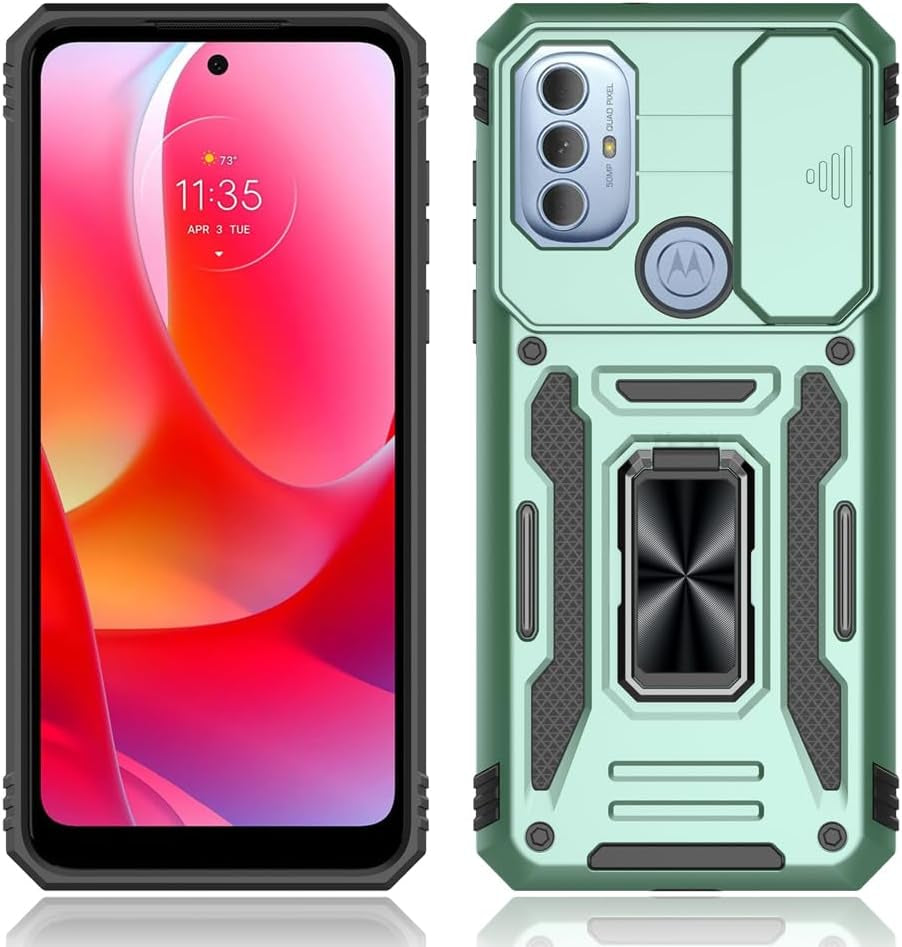 SYONER for Motorola Moto G Play 2023 Case, Moto G Power 2022 Case, Moto G Pure Case with Screen Protector, Shockproof Phone Case & Sliding Camera Cover & Ring Holder Kickstand [Alpine Green]  SYONER   