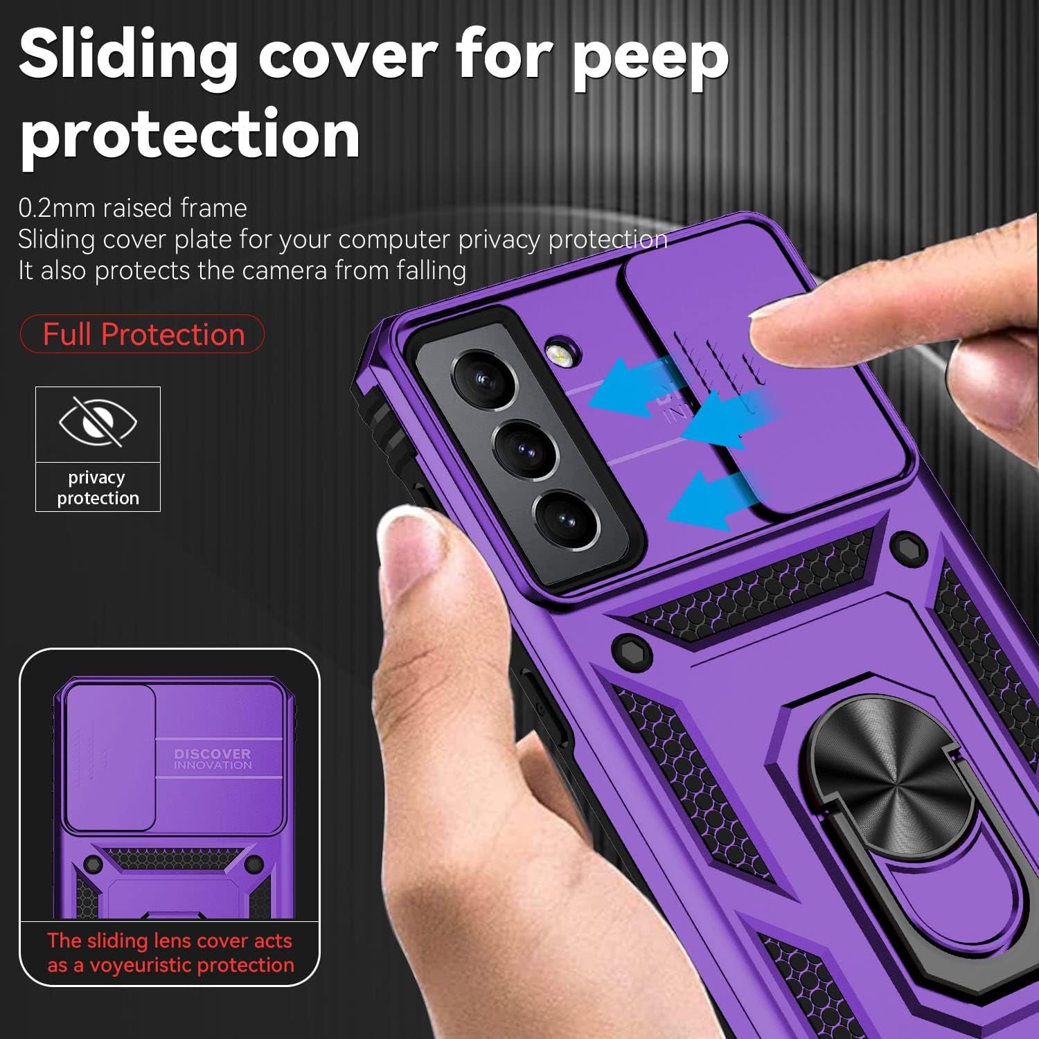 YZOK for Samsung Galaxy S21 Case,With Camera Lens Cover HD Screen Protector,[Military Grade] Ring Car Mount Kickstand Hybrid Hard PC Soft TPU Shockproof Protective Case for Galaxy S21, Purple  YZOK   