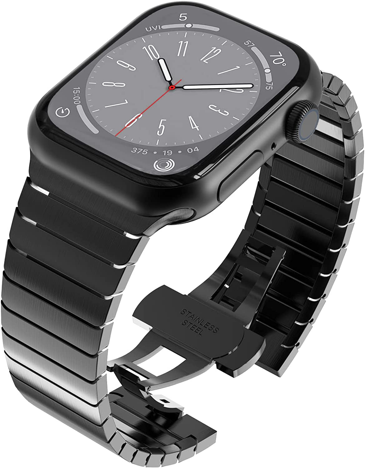 WINGLE Compatible for Apple Watch Ultra Band 49Mm 44Mm 45Mm 42Mm Series 8 7 Men, Stainless Steel Band Metal Strap Wristband for Apple Watch Iwatch Ultra SE 6 5 4 3 2 1 Link Women, Titanium  WINGLE Black 41mm/40mm/38mm 