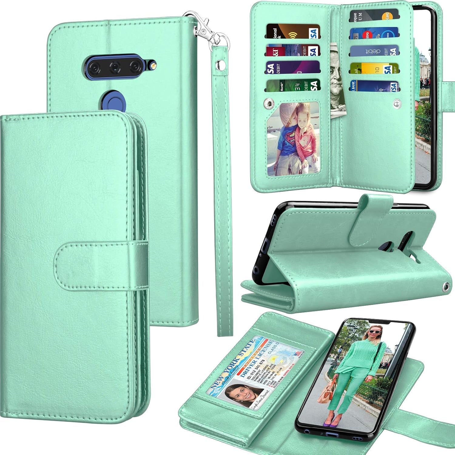 Tekcoo Wallet Case for LG V40 / LG V40 Thinq, Luxury ID Cash Credit Card Slots Holder PU Leather Purse Folio Flip Carrying Cover Cases [Detachable Magnetic Hard Case] Kickstand - Turquoise  Tekcoo   