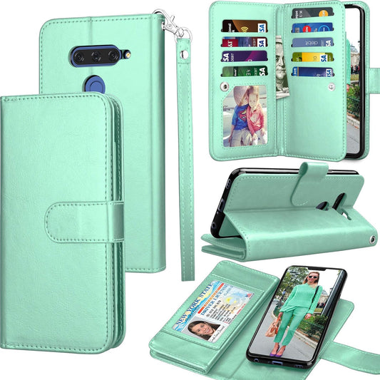 Tekcoo Wallet Case for LG V40 / LG V40 Thinq, Luxury ID Cash Credit Card Slots Holder PU Leather Purse Folio Flip Carrying Cover Cases [Detachable Magnetic Hard Case] Kickstand - Turquoise  Tekcoo   