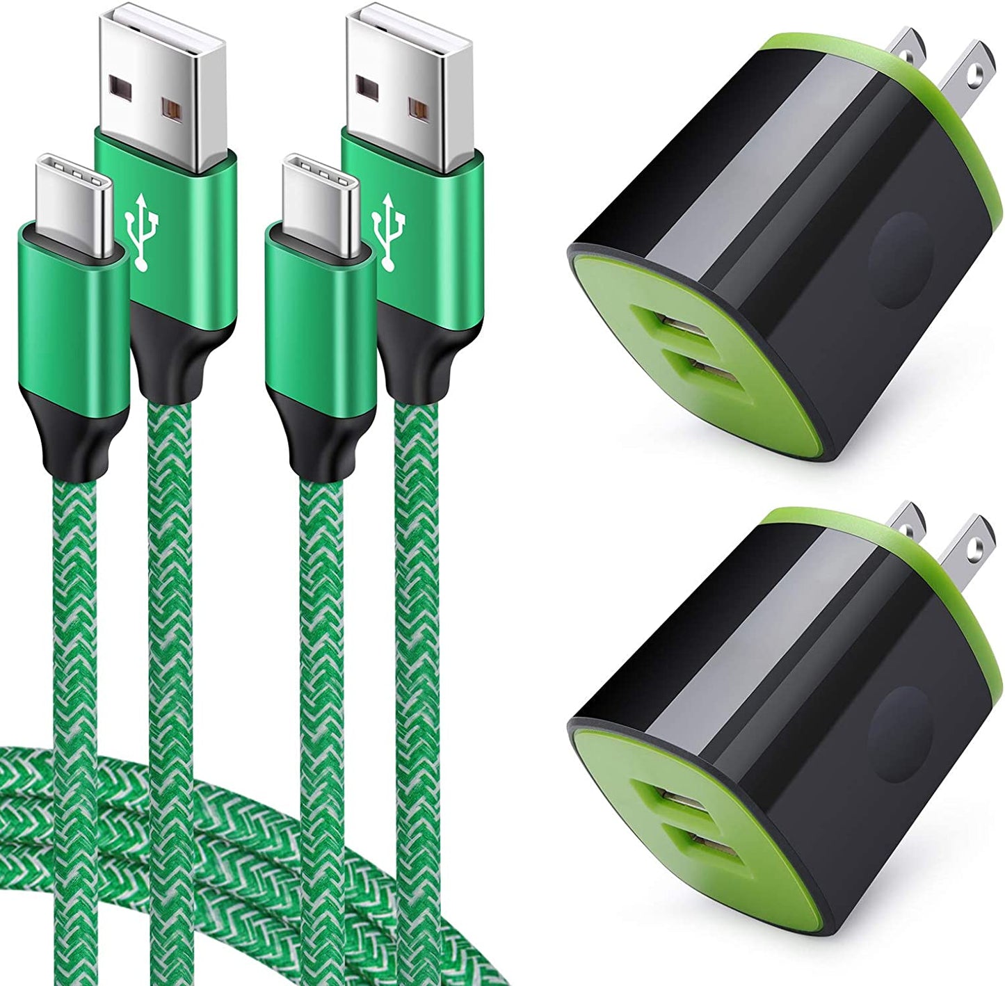 USB Wall Charger Fast Charging for Samsung Galaxy S23/S22/S21+/S20 Fe/S10E/S9/S8,Note 20 Ultra,A14/A50/A20/A21/A51/A71/A10E/A11/A13/A23/A53,Moto G Power/G Stylus/G Fast,Phone Charger Head,Type C Cable  Shenzhen Putuo Technology Co.,Ltd 2+2 Charger Kit(Green)  