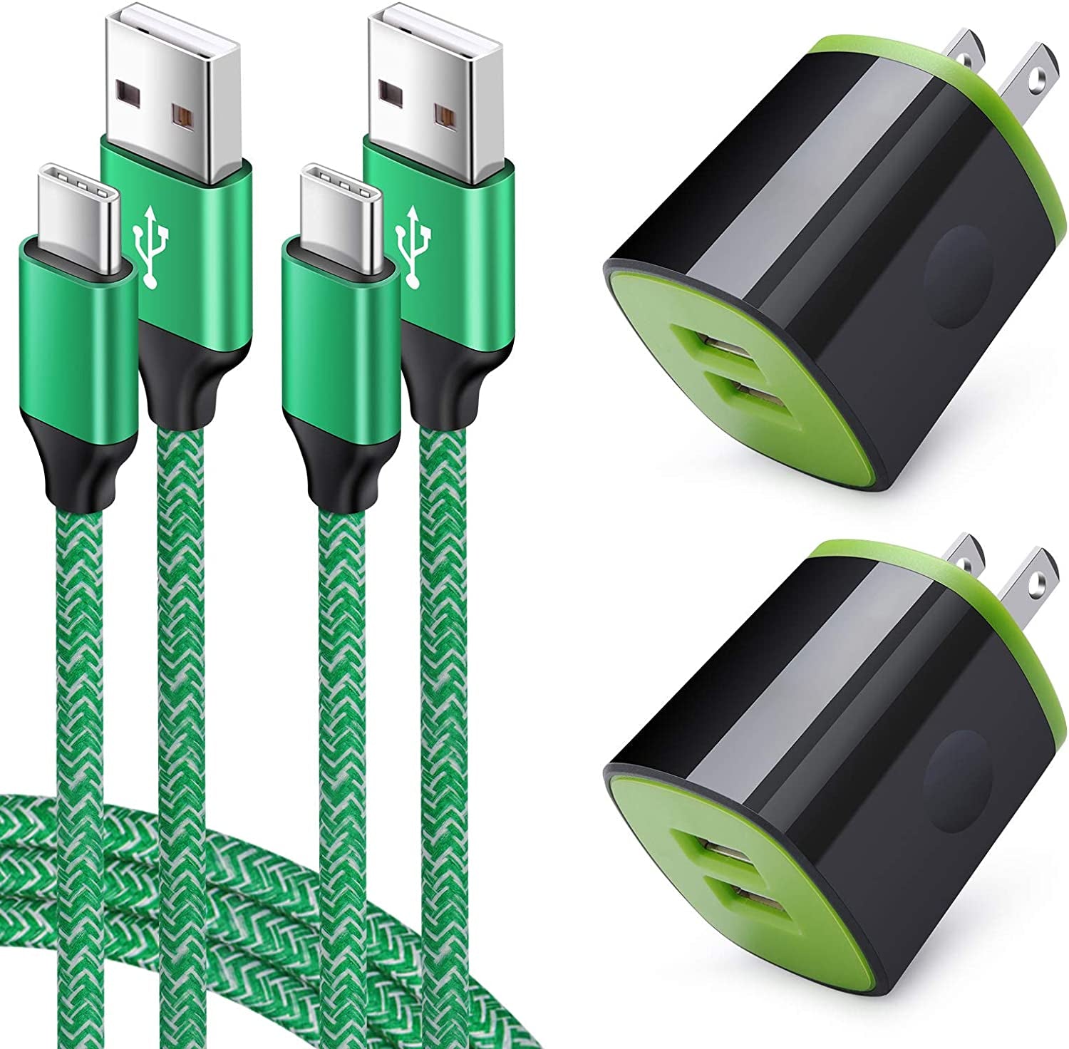 USB Wall Charger Fast Charging for Samsung Galaxy S23/S22/S21+/S20 Fe/S10E/S9/S8,Note 20 Ultra,A14/A50/A20/A21/A51/A71/A10E/A11/A13/A23/A53,Moto G Power/G Stylus/G Fast,Phone Charger Head,Type C Cable  Shenzhen Putuo Technology Co.,Ltd 2+2 Charger Kit(Green)  