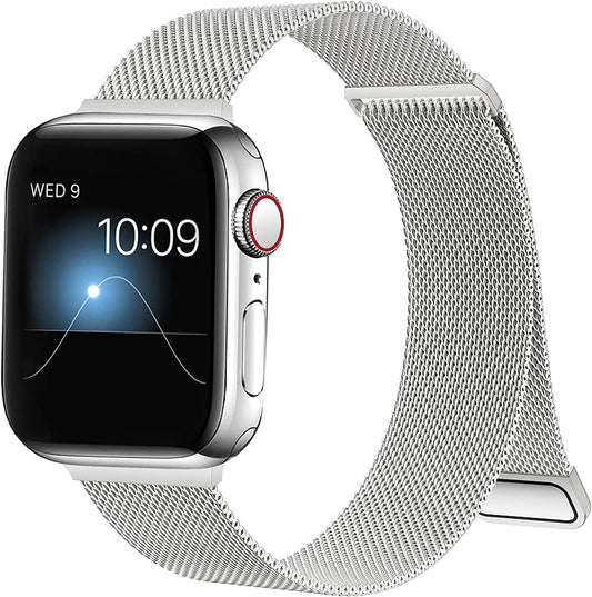 ZXCASD Metal Bands Compatible with Apple Watch Band 42Mm 44Mm 45Mm 49Mm Women Men,Silver Loop Adjustable Mesh Strap for Iwatch Series 8 7 6 5 4 3 2 1 SE Ultra  ZXCASD-20   