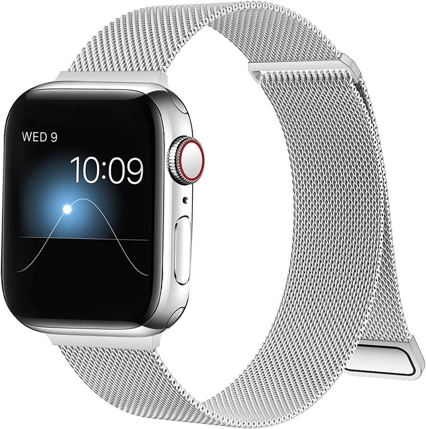 ZXCASD Metal Bands Compatible with Apple Watch Band 42Mm 44Mm 45Mm 49Mm Women Men,Silver Loop Adjustable Mesh Strap for Iwatch Series 8 7 6 5 4 3 2 1 SE Ultra  ZXCASD-20   