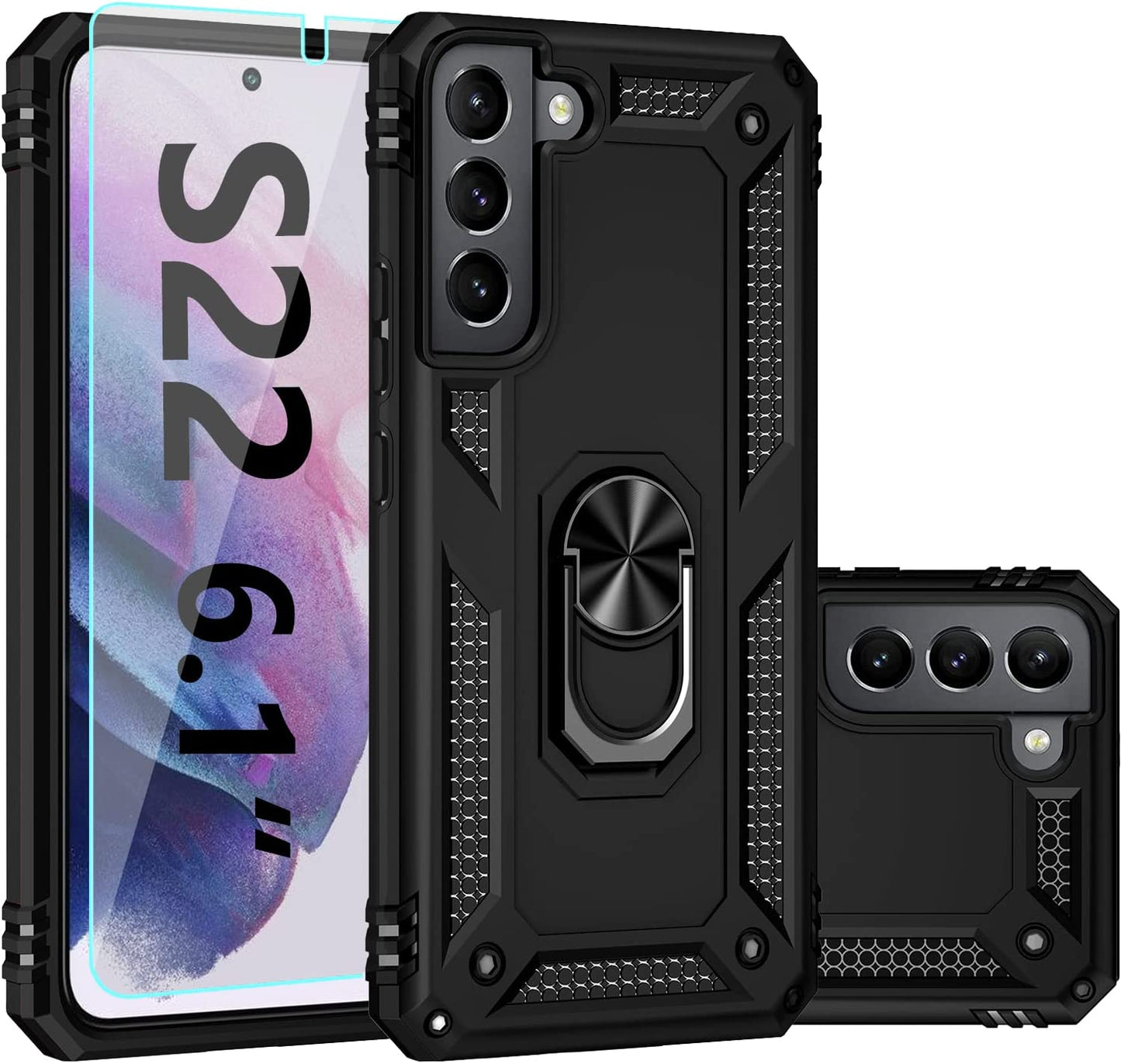 SKTGSLAMY for Samsung Galaxy S22 Case,Galaxy S22 Case,With Screen Protector,[Military Grade] 16Ft. Drop Tested Cover with Magnetic Kickstand Car Mount Protective Case for Samsung S22 5G (Black)  SKTGSLAMY   