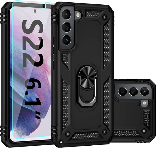 SKTGSLAMY for Samsung Galaxy S22 Case,Galaxy S22 Case,With Screen Protector,[Military Grade] 16Ft. Drop Tested Cover with Magnetic Kickstand Car Mount Protective Case for Samsung S22 5G (Black)  SKTGSLAMY   