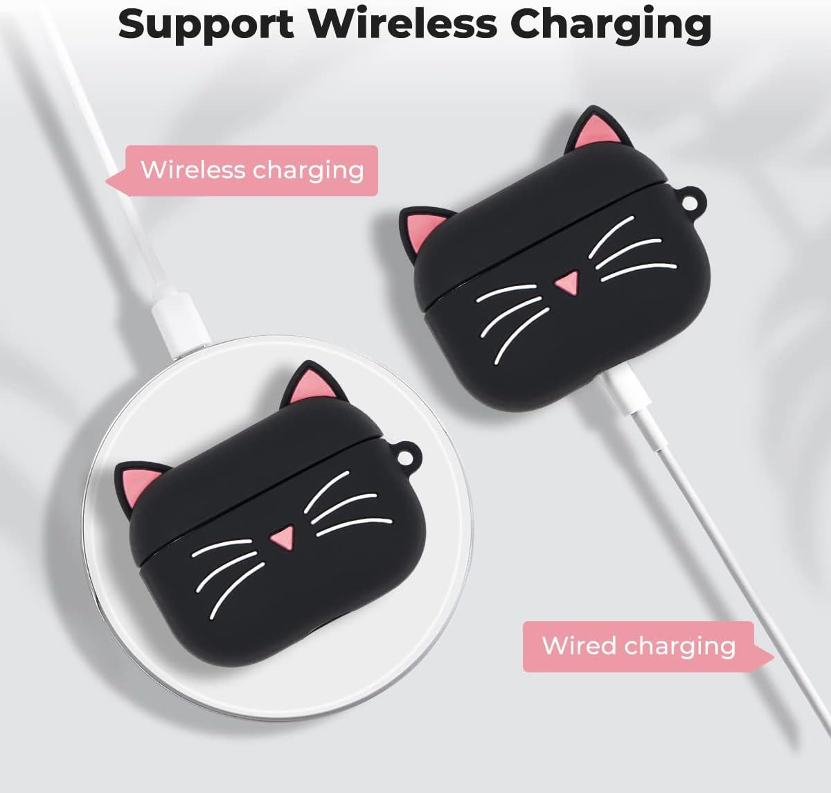 YONOCOSTA Cute Airpods Pro Case, Black Whisker Cat Kitty Funny 3D Cartoon Animals Full Protection Shockproof Soft Silicone Charging Case Cover Skin with Carabiner for Kids Girls Women Children  YONOCOSTA   