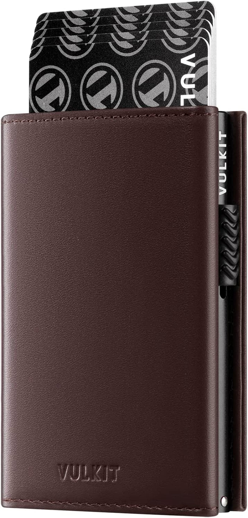 VULKIT Card Holder Wallet with Coin Pocket Magnetic Closure Pop up Cards with ID Window Leather Wallet for Cash & Credit Cards  VULKIT Top Grain Cowhide - Espresso  