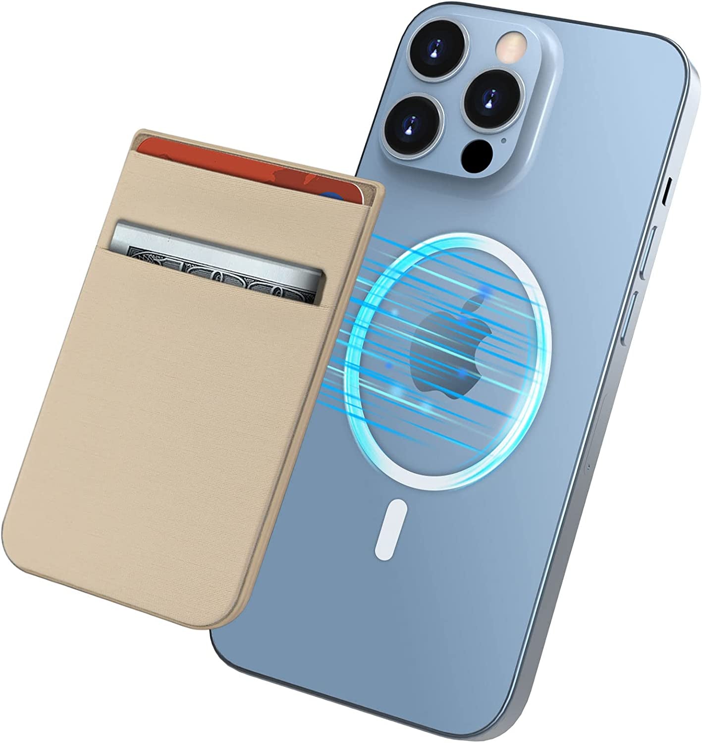 Imluckies Magnetic Wallet for Iphone Magsafe, Double Stretchy Fabric Pocket Wallet, Magnet Credit ID Card Wallet Holder for Iphone 14 Pro Max / 14 Pro / 14 plus / 14/13/12 Series Mini, Black  imluckies Khaki  