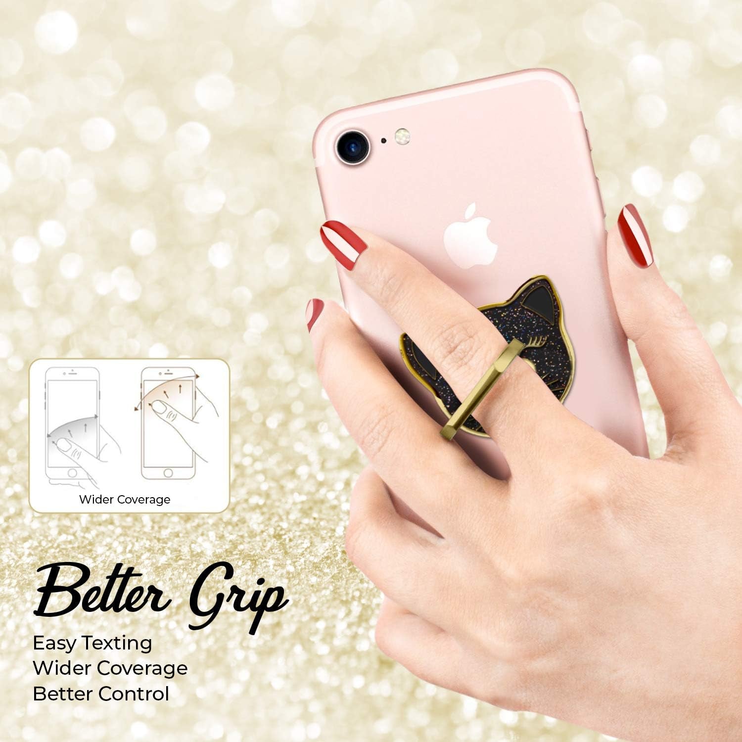 Cellphone Ring Holder Finger Kickstand (2 Pack) - Ifab 360° Rotation/Sturdy/Reusable/Grip/Stand/ Universal - Compatible with All Smartphones - Cat Black  ifab   