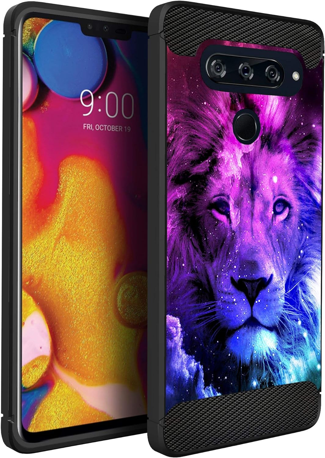 Casesondeck Slim Case Compatible with [LG V40 Thinq] Thin Scratch Preventing TPU, Matte Finish Carbon Fiber Texture Edges (Flower Skull)  CasesonDeck Galaxy Lion  