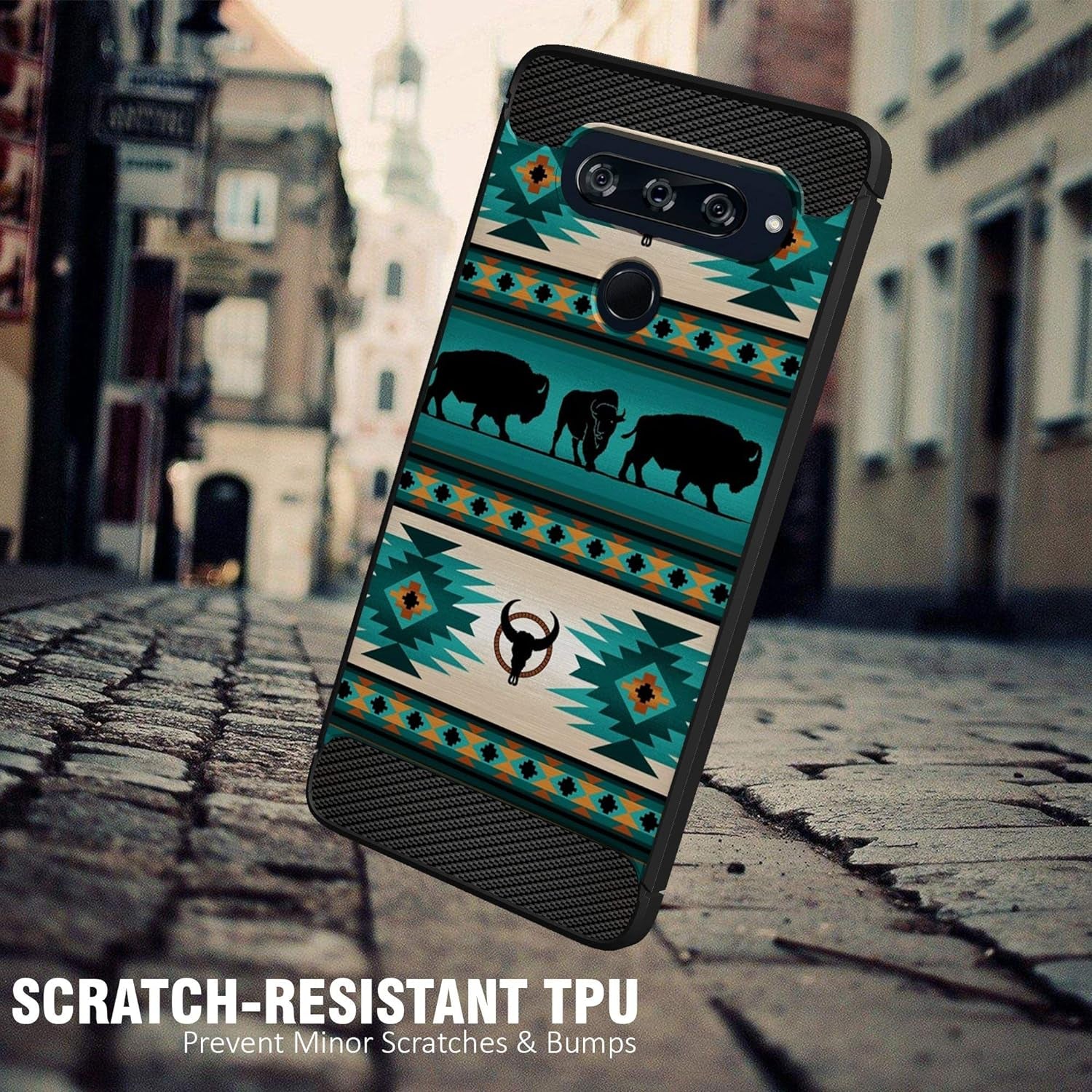 Casesondeck Case Compatible with [LG G8 Thinq/Lg G8] Tribal Floral Matte TPU Flexible Carbon Fiber Textured (Buffalo Western)  CasesonDeck   