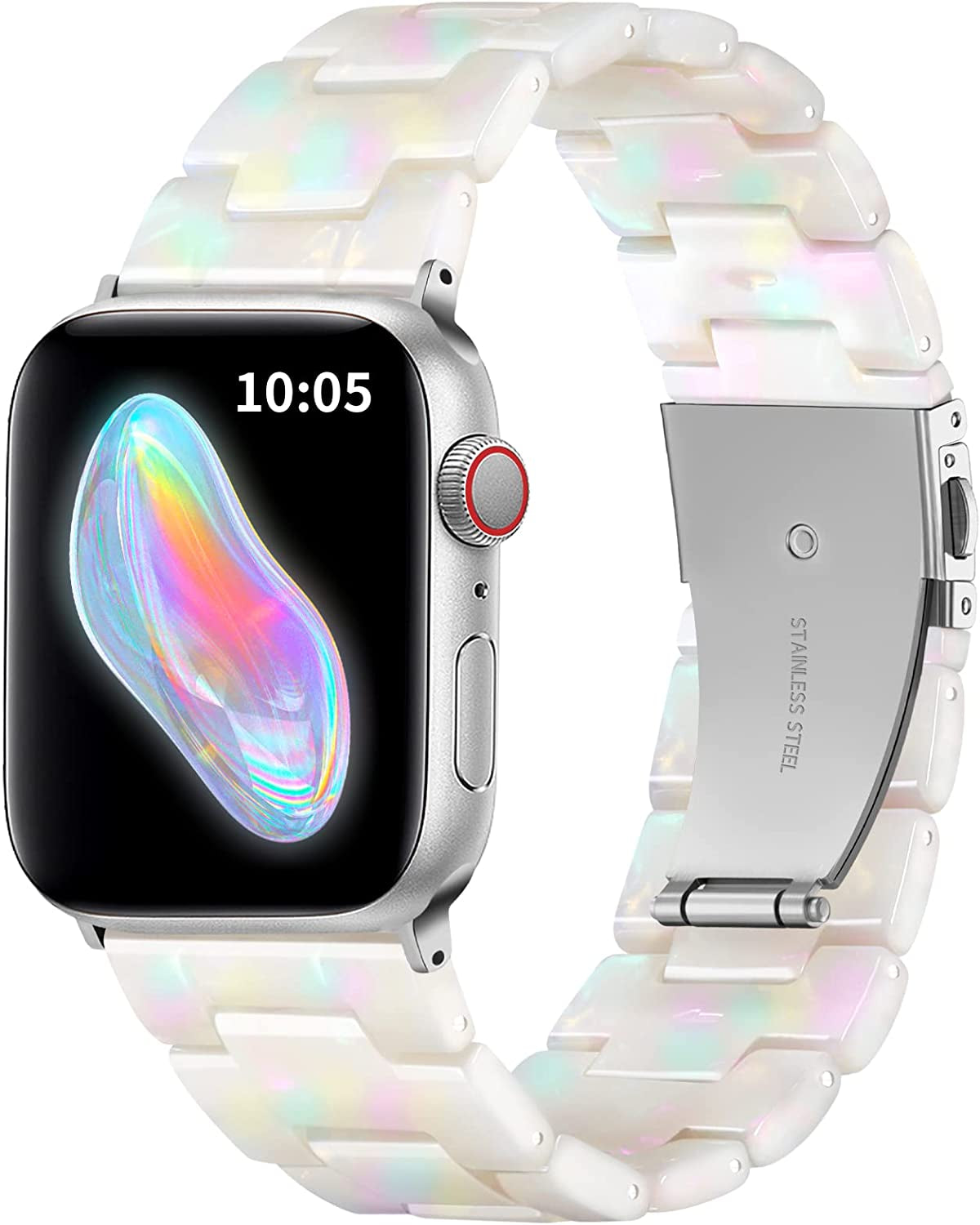 GEAK Resin Strap Compatible with Apple Watch Band 40Mm 38Mm 44Mm 42Mm 41Mm 45Mm Women Men, Light Resin Bracelet Iwatch Bands with Stainless Steel Buckle Replacement for Iwatch Series 7 6 5 4 3 2 1 SE  GEAK Colorful White 38mm/40mm/41mm 