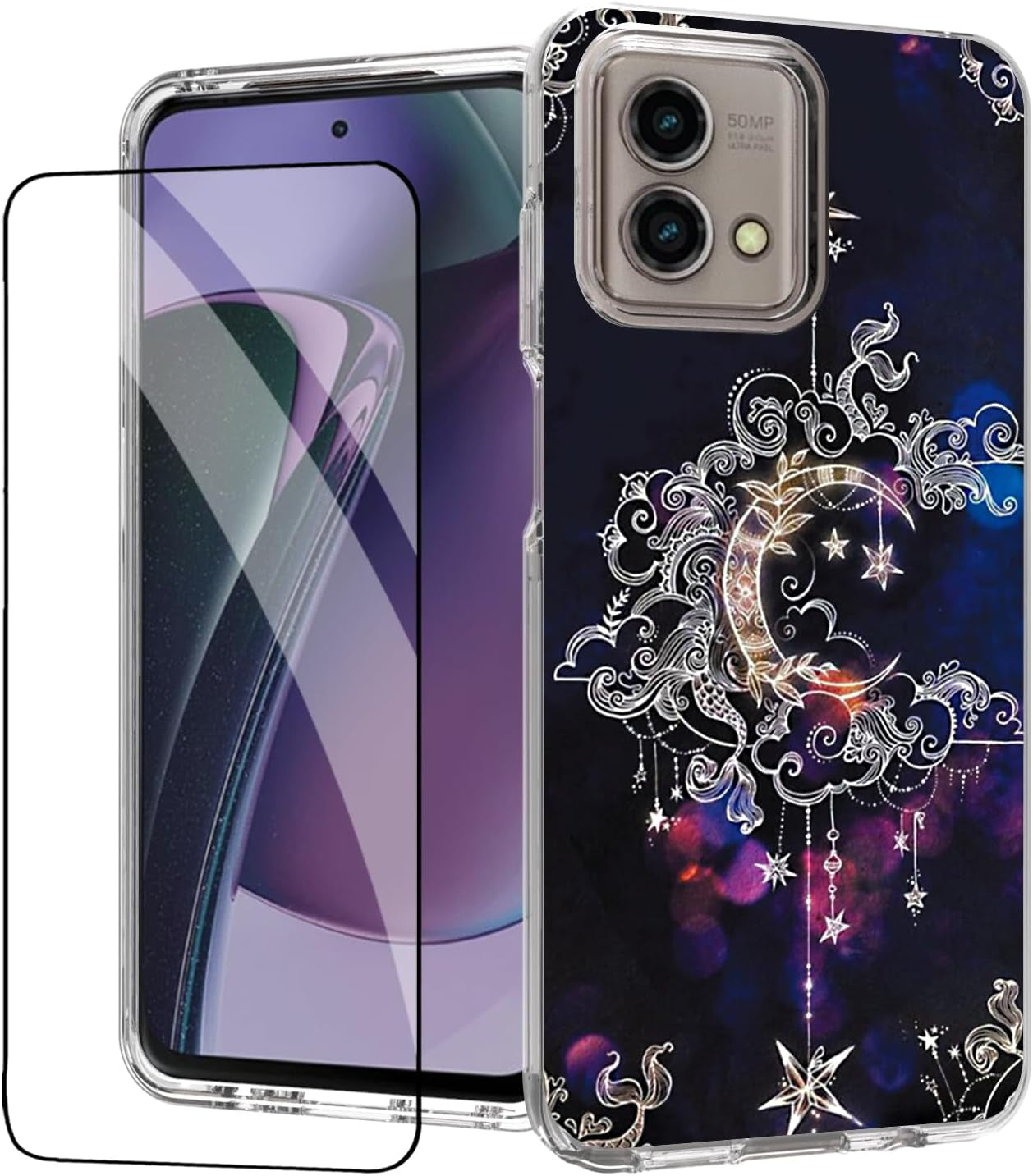 For Moto G Stylus 5G (2023) Case,Tempered Glass Screen Protector, Shockproof Drop Protective 2 in 1 Hybrid Hard PC Soft TPU Case for Motorola Moto G Stylus 5G (2023) (Mandala)  DDTKZC Wiccan  