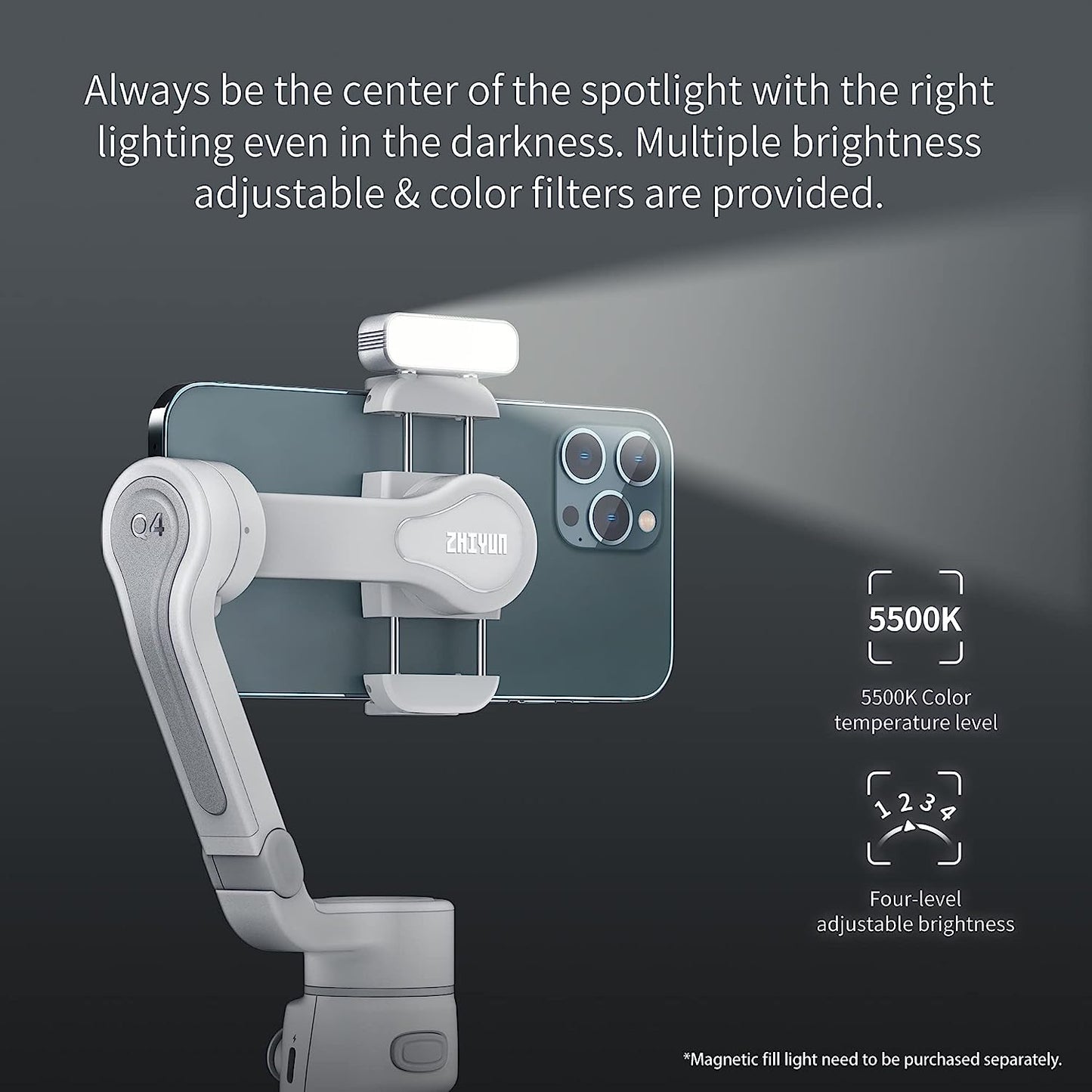 Zhiyun Smooth Q4 Smartphone Gimbal Stabilizer, 215Mm Built-In Extension Rod Compatible with Android and Iphone for Vlog Tiktok Youtube Video  zhi yun   