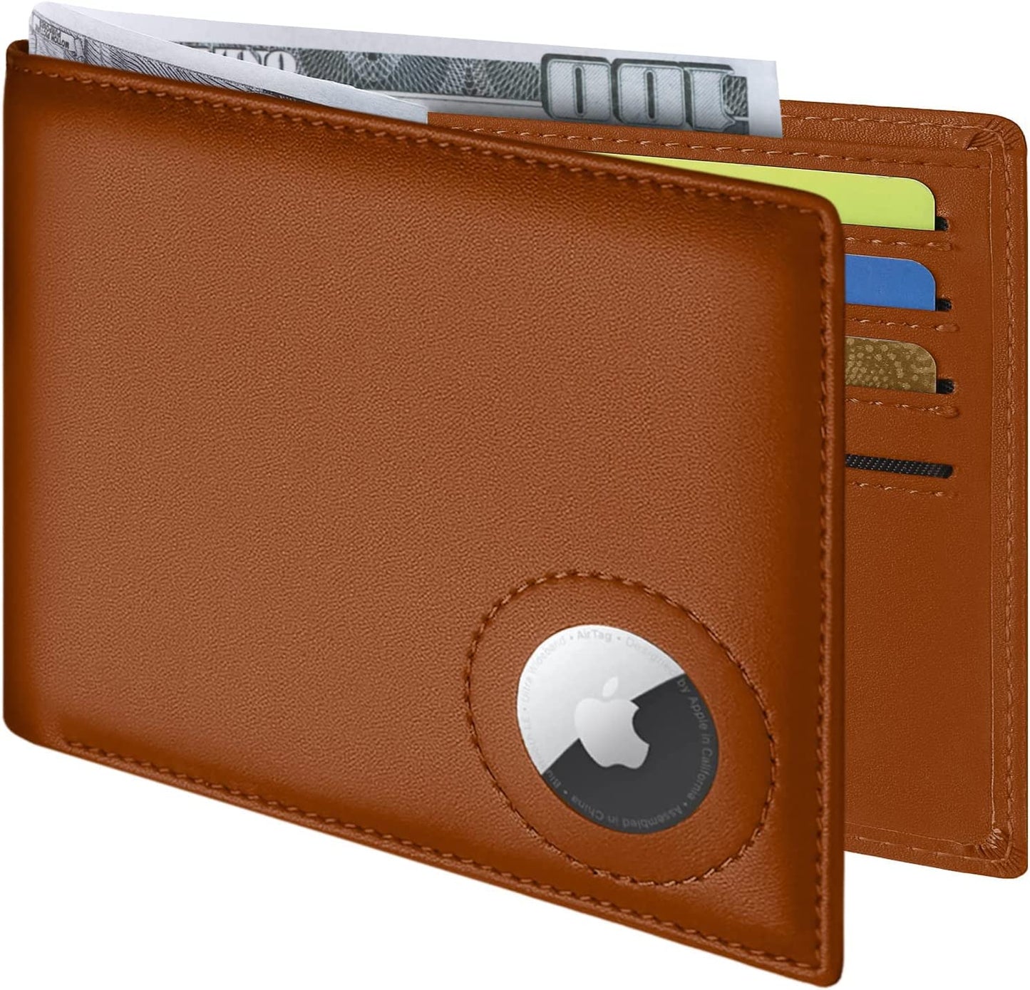 GIPUSSON Slim Leather Wallet for Men Airtag Hidden,Large Bifold Mens Wallet RFID Blocking with ID Windows,Credit Card Holder for Men Wallet  GIPUSSON 8001-B-Light Brown-1  