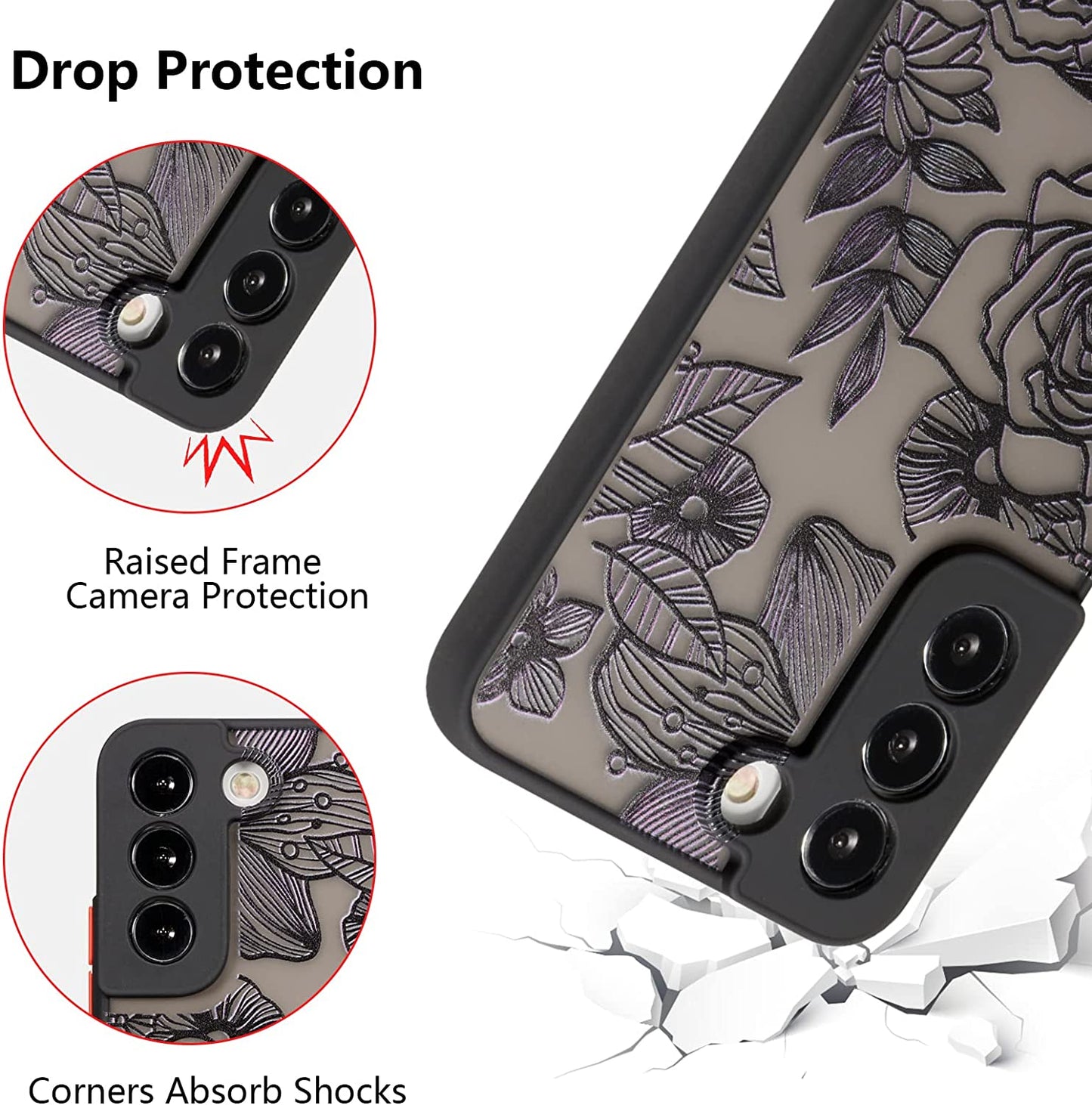 XIZYO Designed for Samsung Galaxy S22 Case, Rose Pattern Floral Print Design Slim Case for Girls Women TPU Bumper Shockproof Protective Cover, Black  XIZYO   