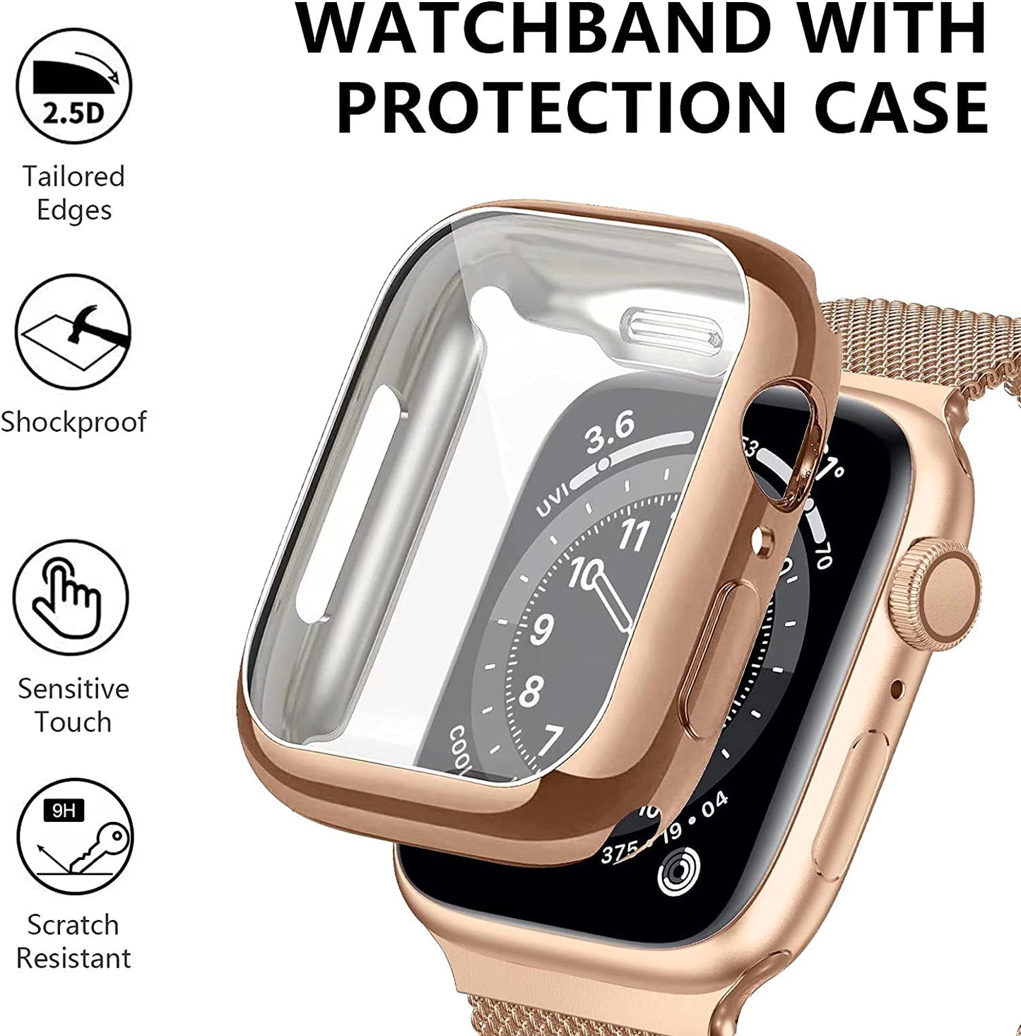 Zsuoop Metal Stainless Steel Band Compatible with Apple Watch Bands 38Mm 40Mm 41Mm 42Mm 44Mm 45Mm with Screen Protector Case,Magnetic Adjustable Strap for Iwatch Series 8/7/6/5/4/SE/3/2/1 Women Men  Zsuoop   