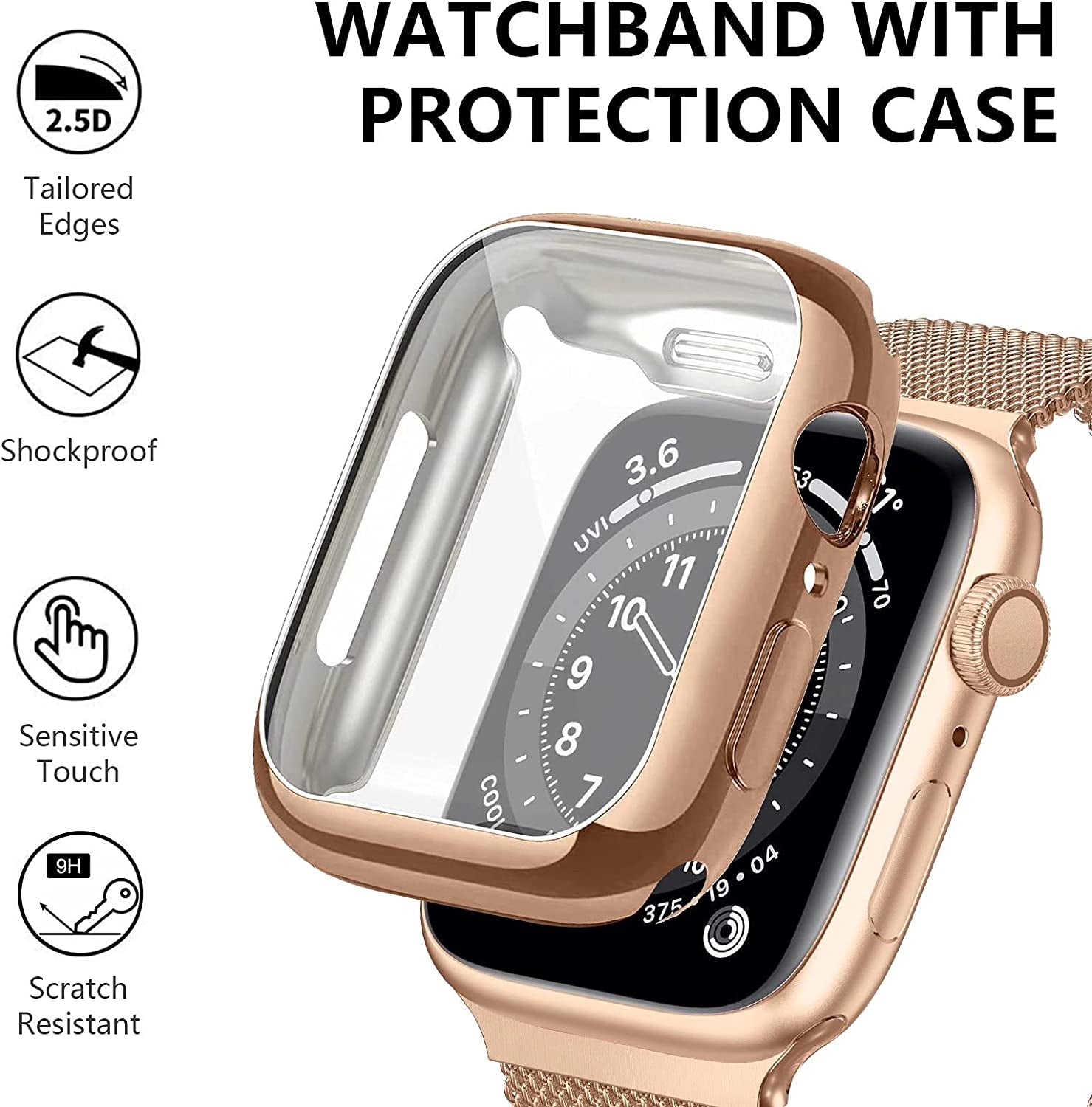 Zsuoop Metal Stainless Steel Band Compatible with Apple Watch Bands 38Mm 40Mm 41Mm 42Mm 44Mm 45Mm with Screen Protector Case,Magnetic Adjustable Strap for Iwatch Series 8/7/6/5/4/SE/3/2/1 Women Men  Zsuoop   